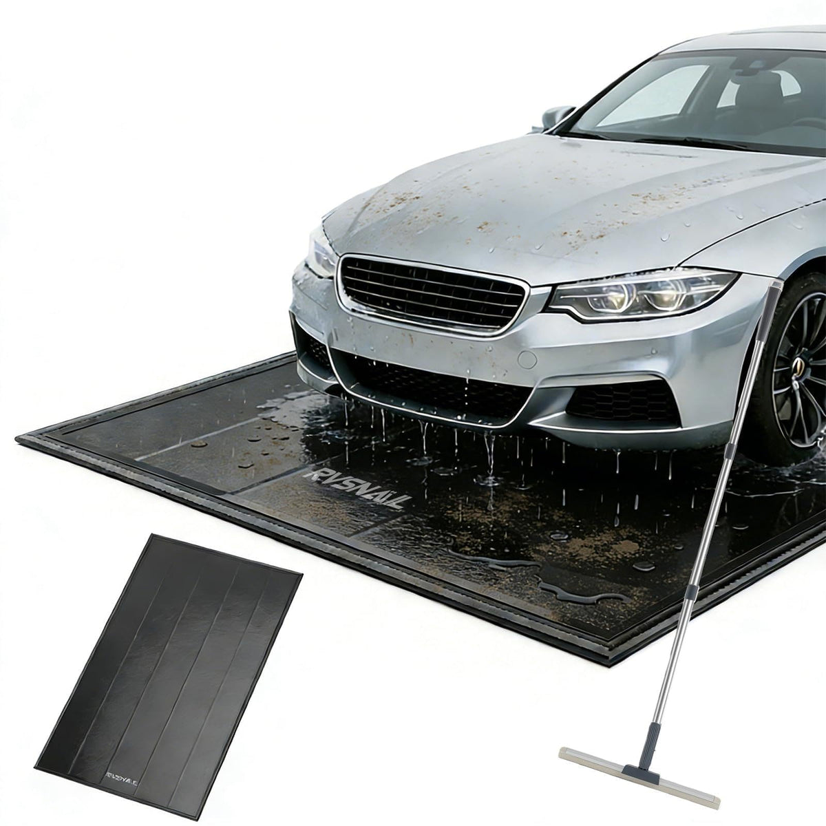 RVSNAIL Garage Floor Mat, 8'6''x20' Heavy Duty 1.2inch Thick Containment Mats, Waterproof PVC Matwith High Elastic Sponge Column, Non-Slip Surface, Parking Mat with a Squeegee