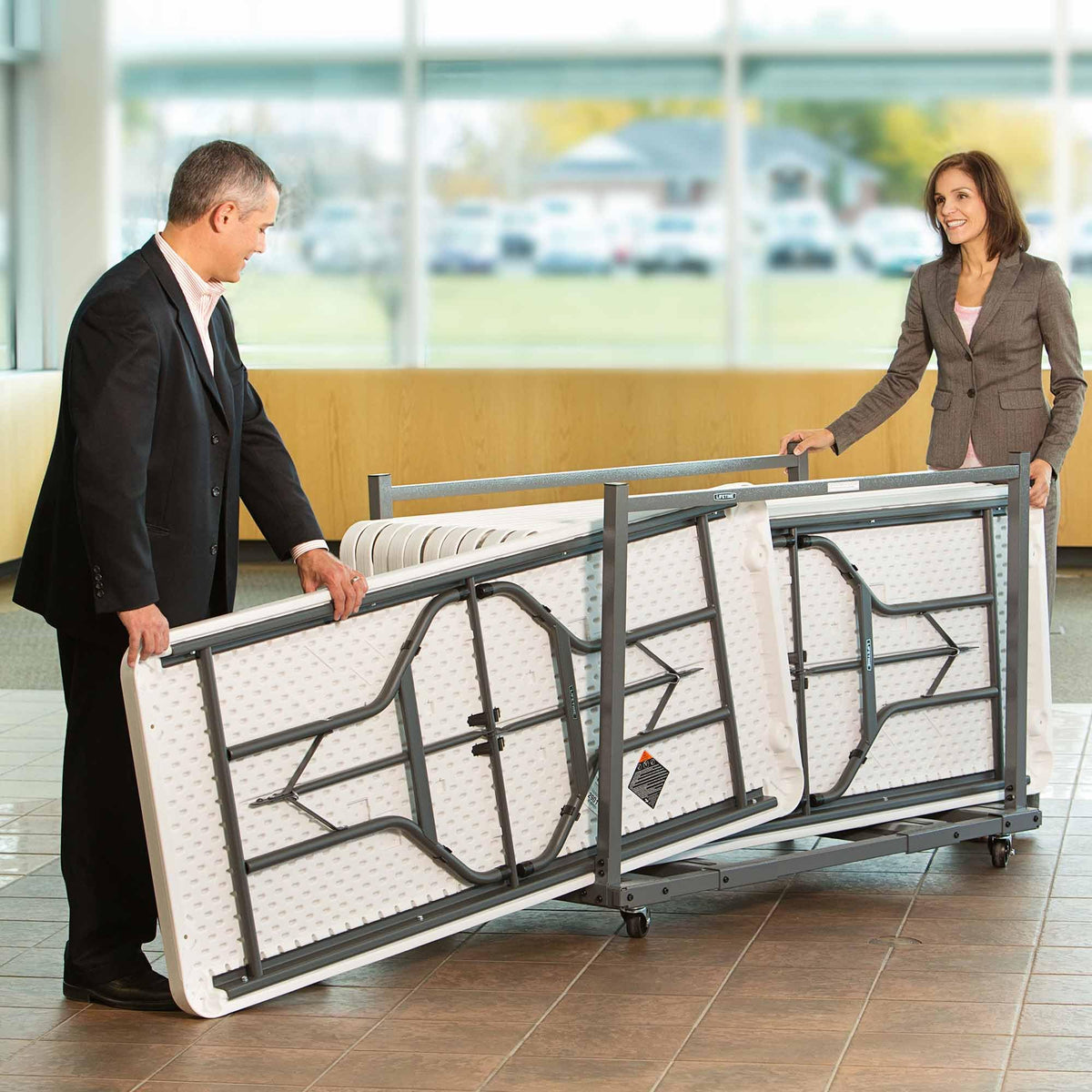 LIFETIME 80193 Sand Finish Table Cart with Heavy Duty Steel, Black