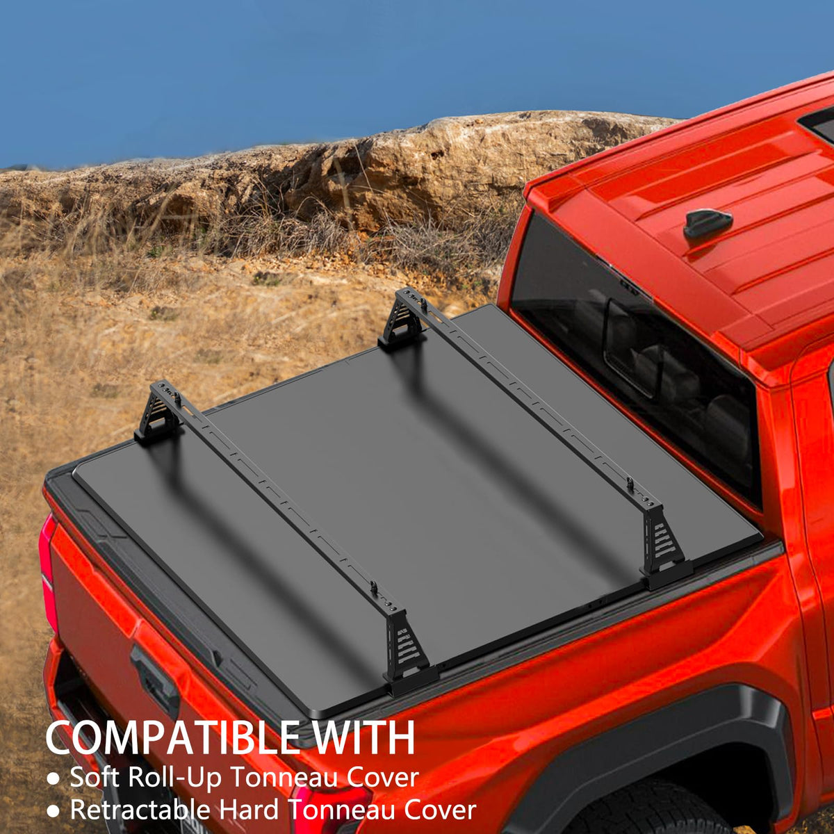 IIIREENO Overland Bed Rack/Bar for Full-Size Trucks/Overland Bed Rack Compatible with Retractable Hard Tonneau Cover, Soft Cover/No Drilling