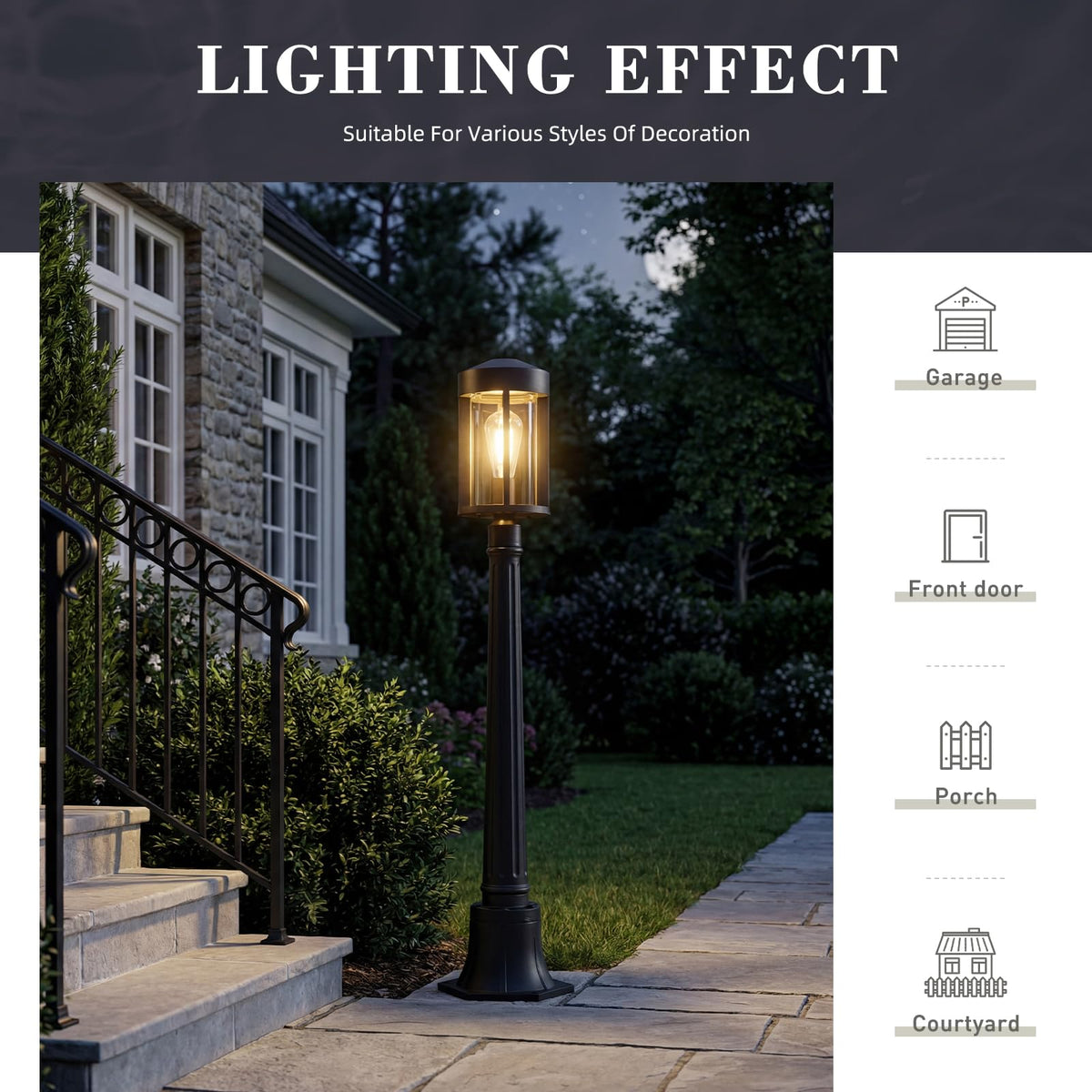zeyu 40.2'' Modern Outdoor Post Light, Modern Exterior Pole Light, Pathway Light with Pole Mount Base, Black Metal Finish with Clear Glass Shade, ZW118PL BK