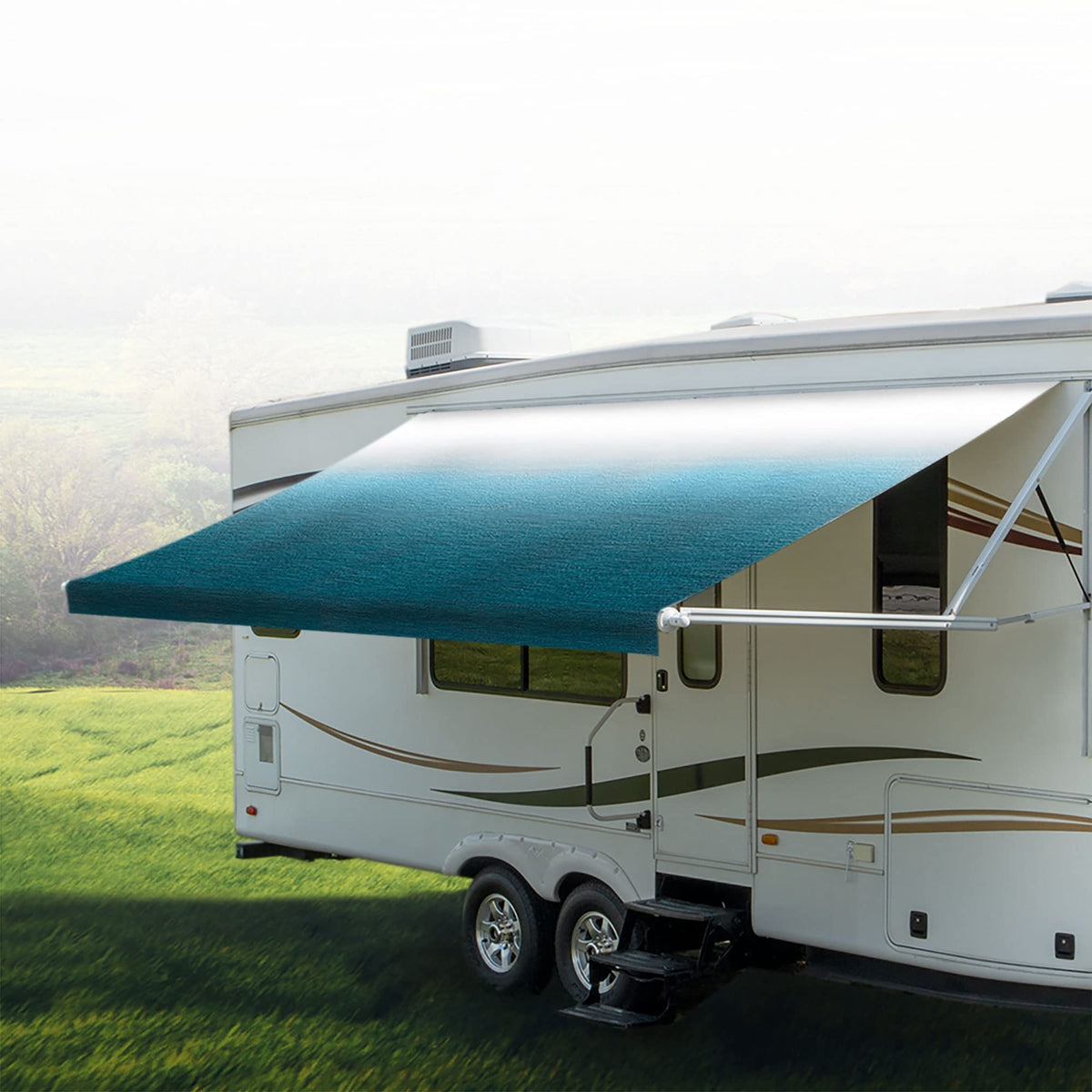 RecPro RV Awning Fabric Replacement | Width Options from 8 to 22 Feet | Variety of Color Options | 8' (96") Length RV Awning | Premium Vinyl (20' - Actual Width 19' 1", Ocean Blue Fade)