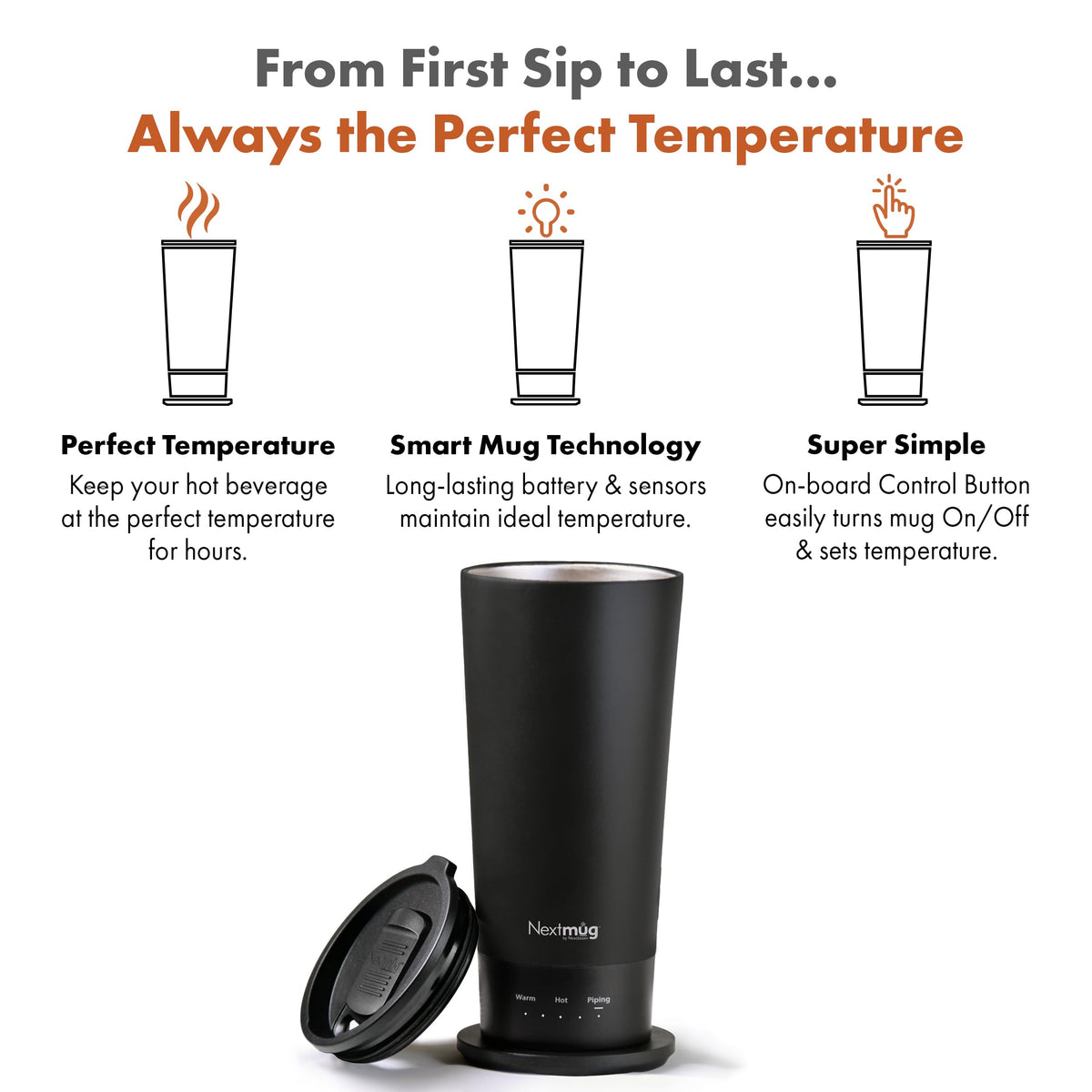 Nextmug Go - Temperature-Controlled, Self-Heating Travel Mug (Black - 16 oz.)