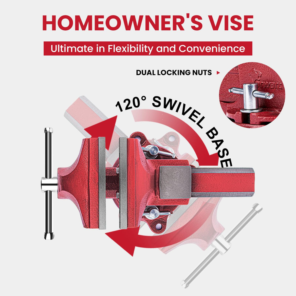 Forward 1308 8 Inch Home Vise Ductile Iron 8" Bench Vise Homeowner's Vice with Anvil and Swivel Base