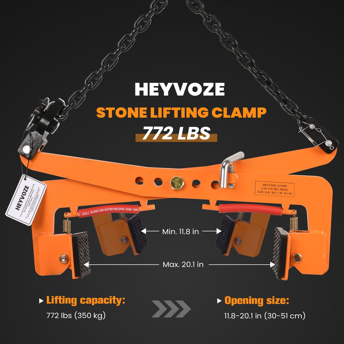 HEYVOZE 772 lbs Granite Slab Lifting Clamp, Adjustable Range: 11.8"-20.1", Heavy Duty Stone Lifting Clamps for Carrying and Vertical Transport of Marble, Concrete Blocks, Slate Sheets, Curb Stones
