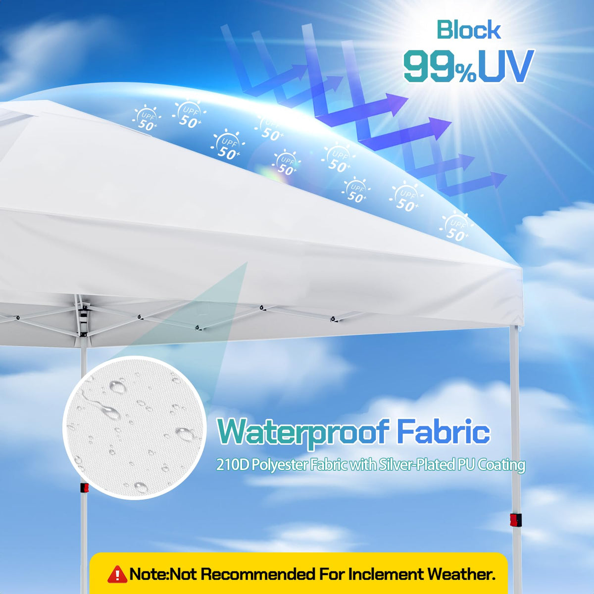 UEAKPIC 10x10 Pop Up Canopy with Sidewall, Instant Portable Outdoor Tent, UPF 50+, Waterproof, Adjustable White Sun Shelter with Vented Roof for Party, 1 Wheel Bag, 8 Stakes, 4 Ropes, 4 Sandbags