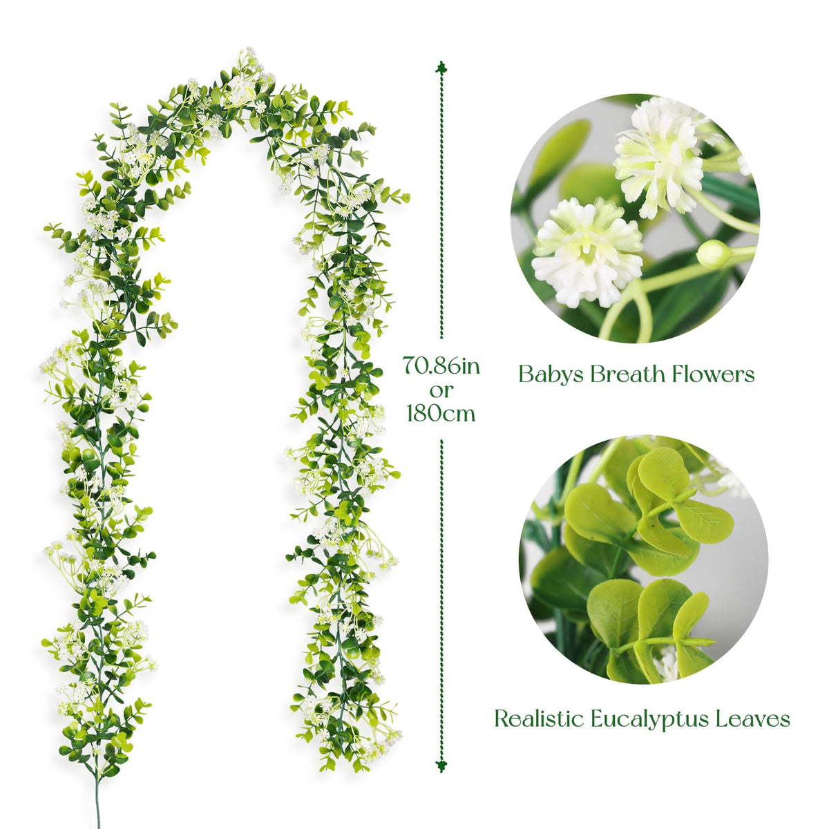 HIAGROW 6FT Eucalyptus Garland with Flowers, 2 Pack Artificial Greenery Garland Hanging Spring Eucalyptus Garland Suitable for Table Wedding Backdrop Arch Wall Party UV Protected Indoor Outdoor Decor