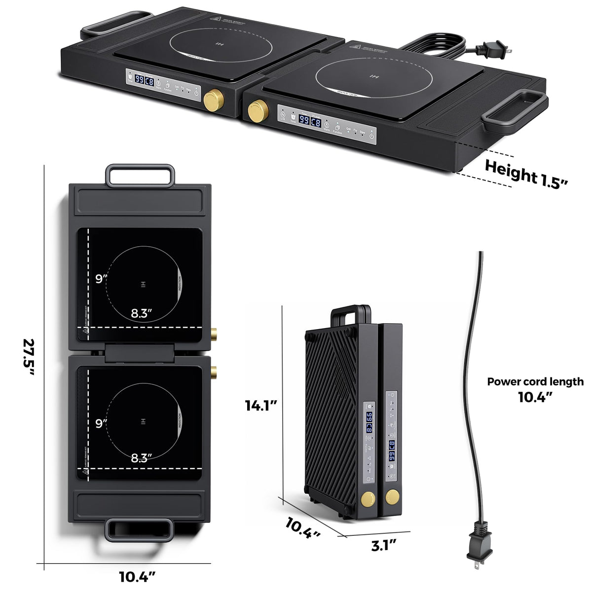 MOMOKOVA Double Induction Cooktop, 1800W Portable Dual Burner with 8 Power Levels, Sensor Touch Control & 99-Min Timer, Fold-n-Store Design for RV, Small Kitchen & Outdoor Cooking (black)