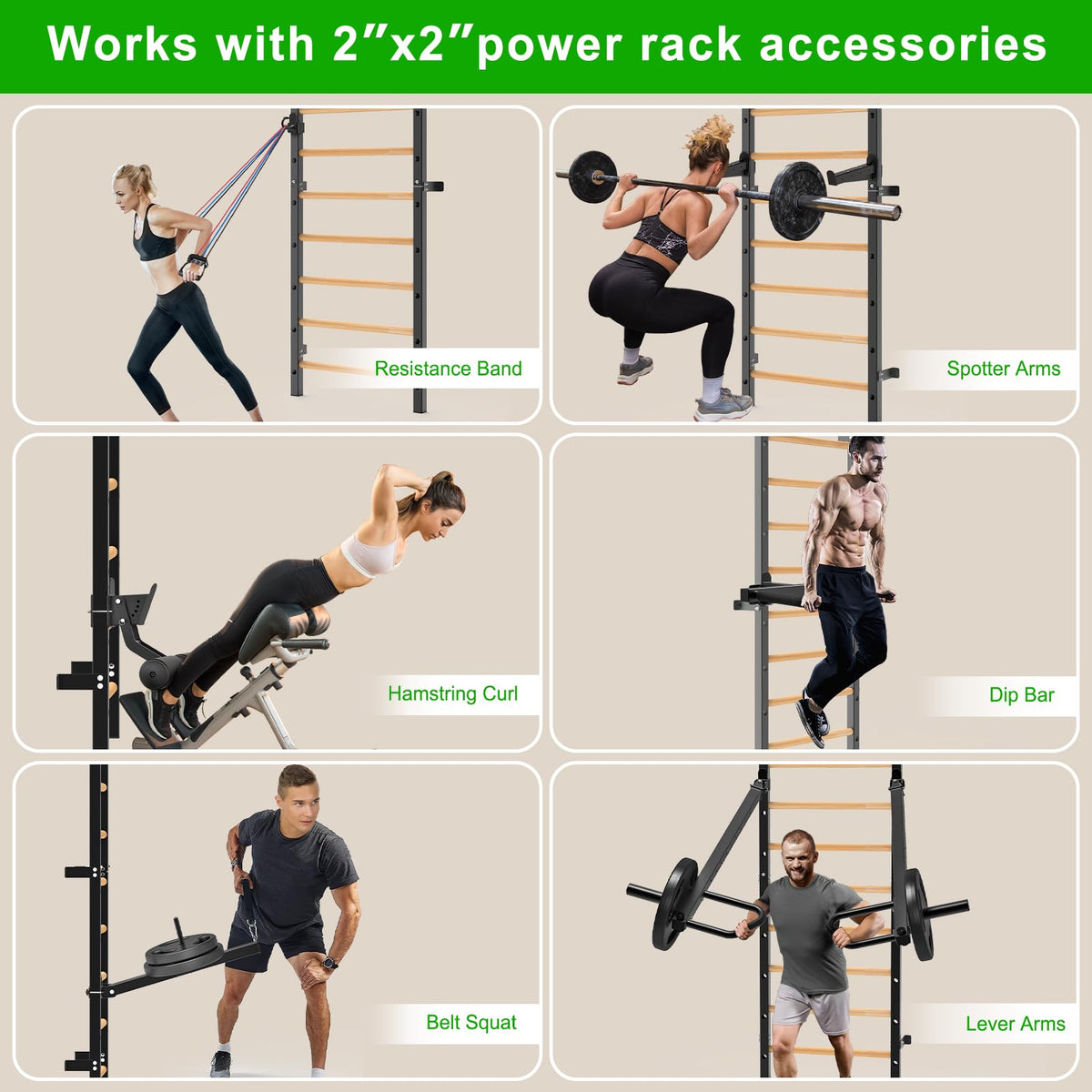 Kipika Gymnastic Wood Stall Bar - 2"x2" Swedish Ladder with 1" Hole, Wall Mounted Ladder Suspension Trainer, Solid Wood Grips Gymnastics Training Bar for Home, Wall Gym, School & Clinics