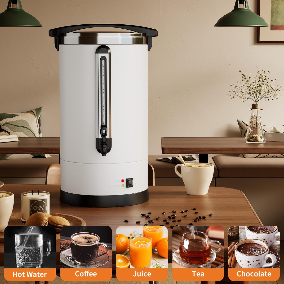80 Cup Coffee Urn, 12L/3.2Gal Stainless Steel Hot Beverage Dispenser, Fast Brew Rapid Extraction, Auto Temperature Control Faucet, Commercial Hot Water Urn for Party Buffet Catering, White