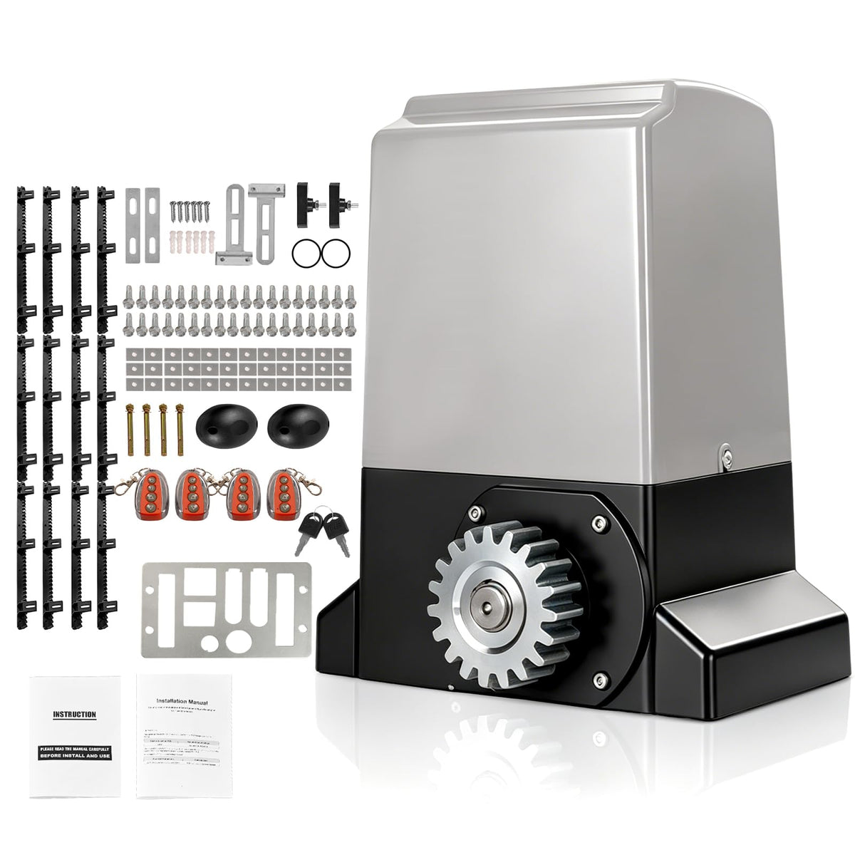 1800Lbs Heavy Duty Sliding Gate Opener, AC Gate Motor with 19.6ft Nylon Rack, DIY No Welding Installation, 4 Remotes & IR Sensor, Electric Gate Motor for Driveway