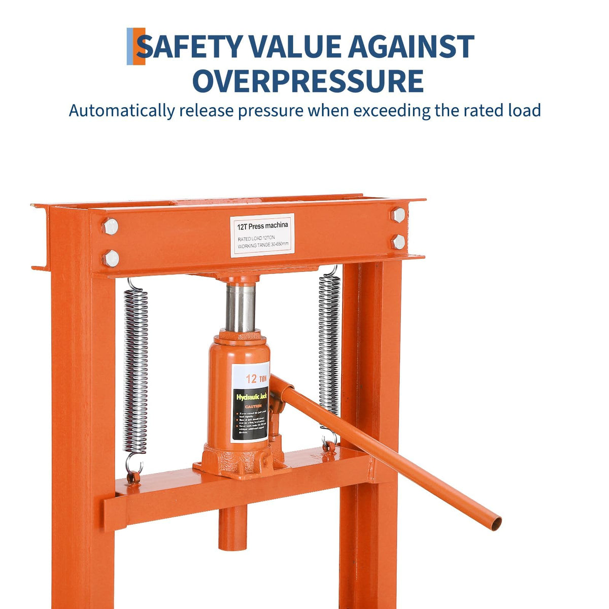 Hydraulic Press 12 Ton Hydraulic Shop Press H-Frame Garage Floor Adjustable Shop Press with 2 Plates Adjustable Working Table Height, Orange