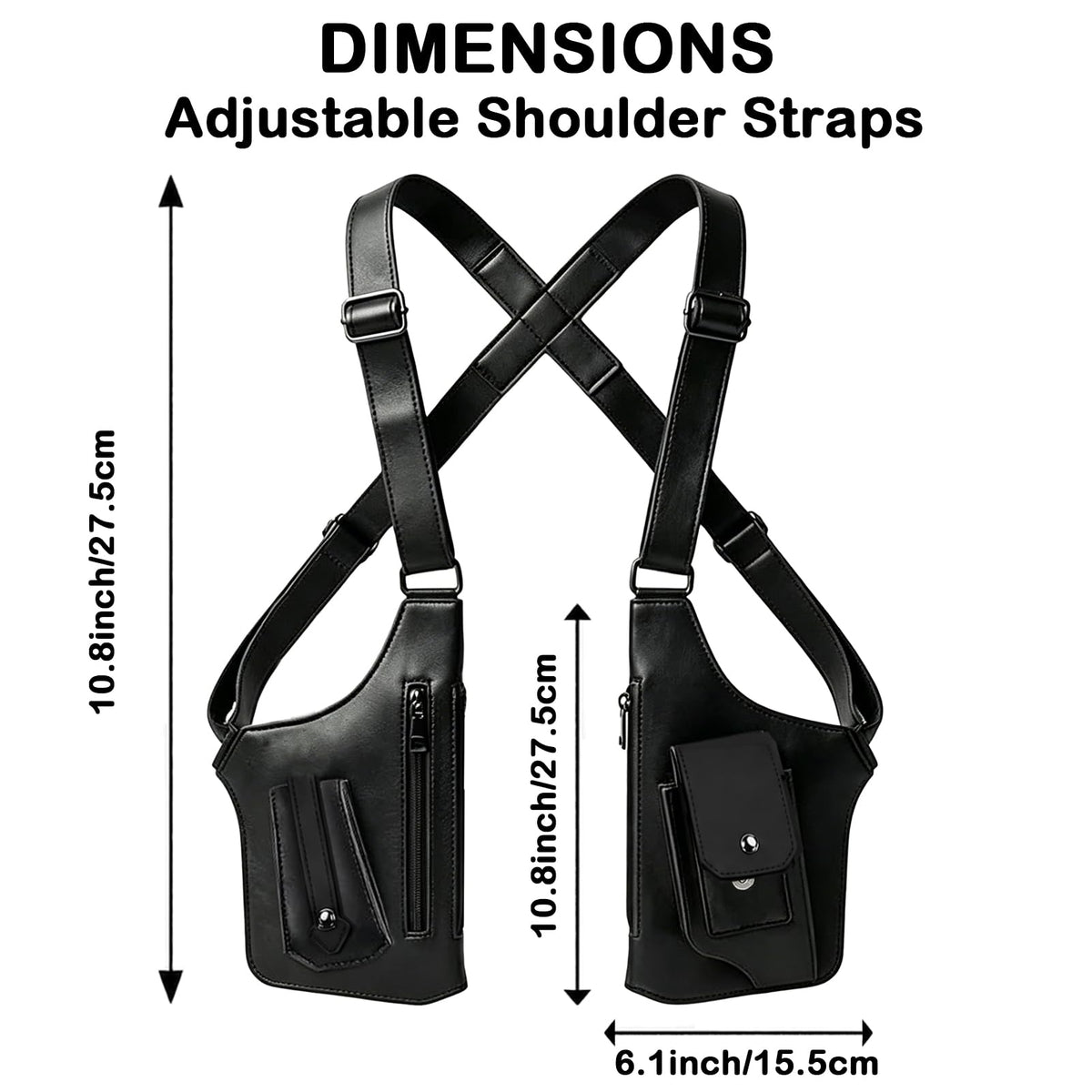 Adjustable Underarm Strap,Premium Leather Shoulder Bag for Men, Double Shoulder Bag Fashion Underarm Holster Wallet Adjustable PU Leather Waterproof Anti-Theft Harness for Men Father Gifts (Black)