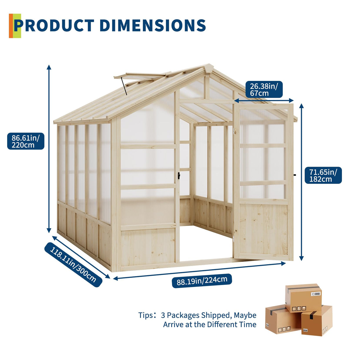 Garvee 8x10 ft Wooden Greenhouse, Greenhouses for Outdoors with Lockable Door, Wood Frame & Adjustable Vent, Heavy Duty Greenhouse with Polycarbonate Panel for Outside, Garden, Yard, Light Brown