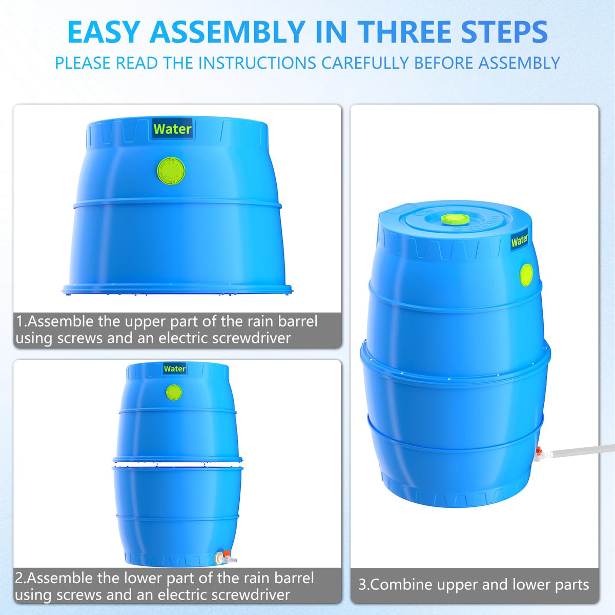 SQUEEZE master 50 Gallon Water Collection Barrel-Drinking Water Storage Barrel with Spigots-Emergency Water Supply System