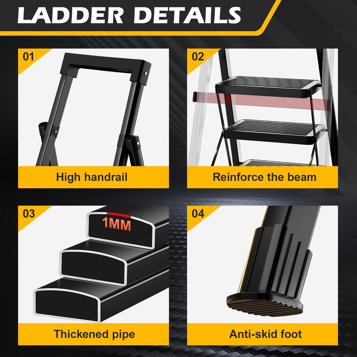 8 Step Ladder,Folding Step Stool with Tool Tray,Portable Sturdy Steel Ladder with Anti-Slip Pedal,Lightweight,Convenient Work Platform,Sturdy Carbon Steel Step Ladder for Adult,Garden,Garage