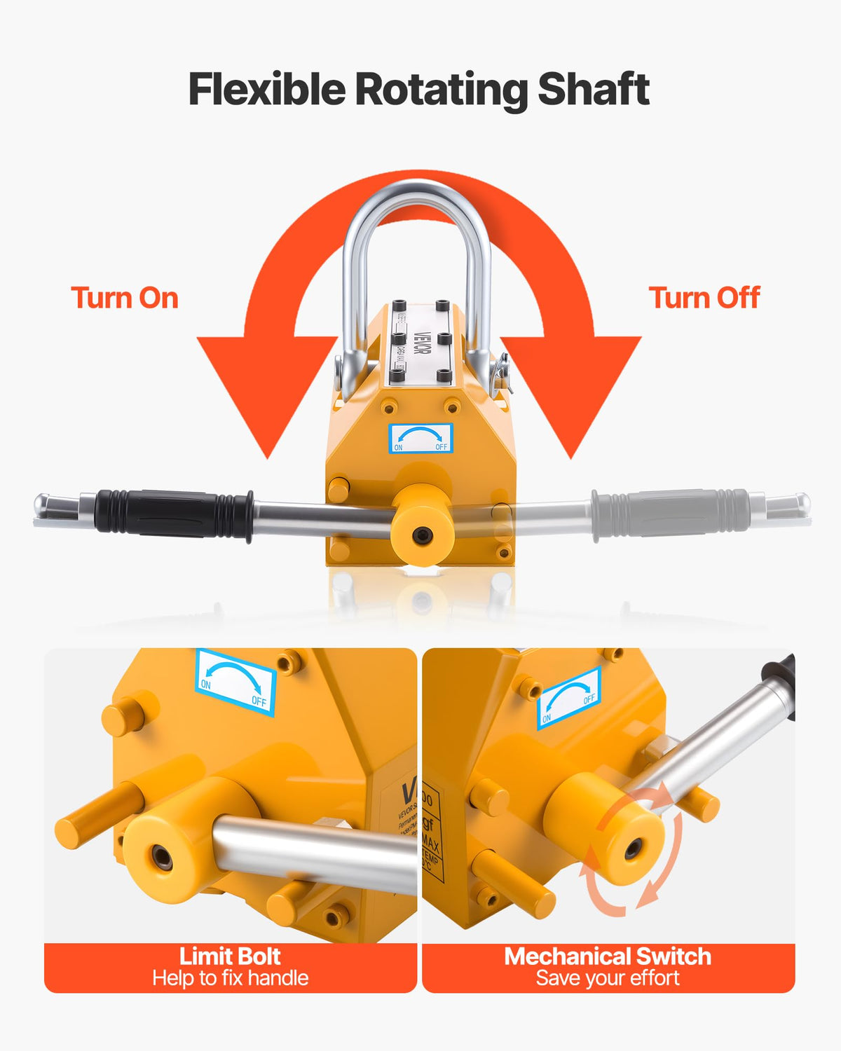 VEVOR Permanent Magnetic Lifter, 1320 lbs Pulling Capacity, Heavy Duty N42 Neodymium Lifting Magnet with Release Handle and Steel Hook, Used in Shop Crane and Hoist, for Lifting Plate Steel, Board
