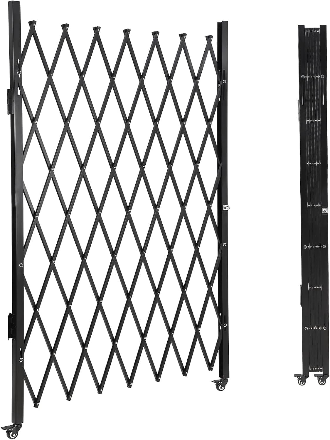 Garvee 85" H x 95" W Single Folding Security Gate, Steel Expandable Fence with 360° Rolling Wheels for Courtyard, Garage, and Garden Access Control