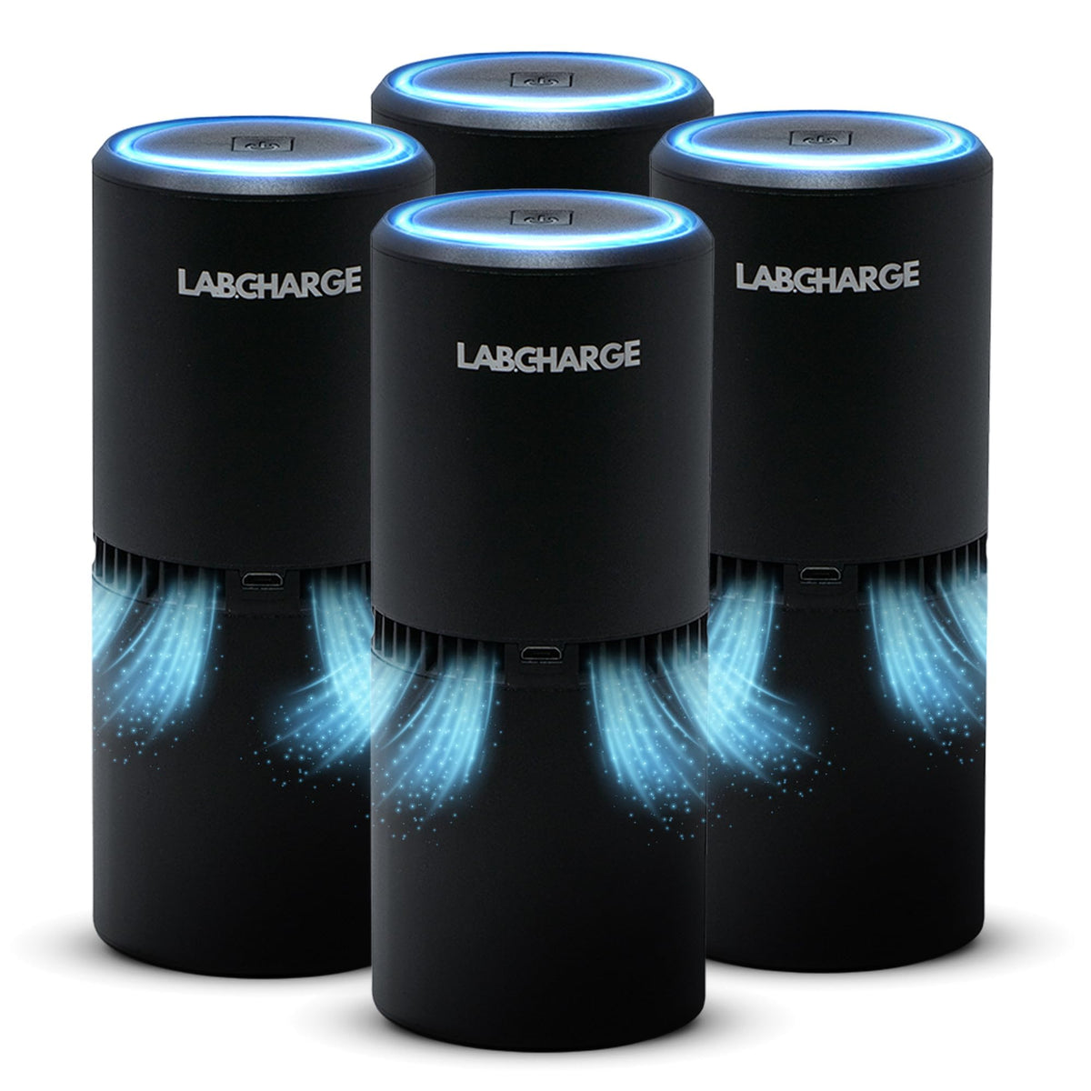 Lab Charge Small Ionic Air Purifier for Home & Bedroom – Silent HEPA Filter – Covers 250 Sq Ft - Free Cleaner – Compact & Black Design - Pack of 4