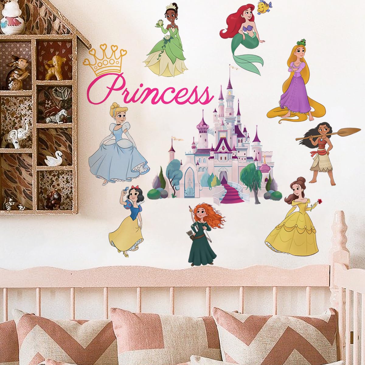 Runtoo Princess Wall Decals for Girls Bedroom Crown Castle Wall Art Stickers Kids Baby Nursery Home Decor
