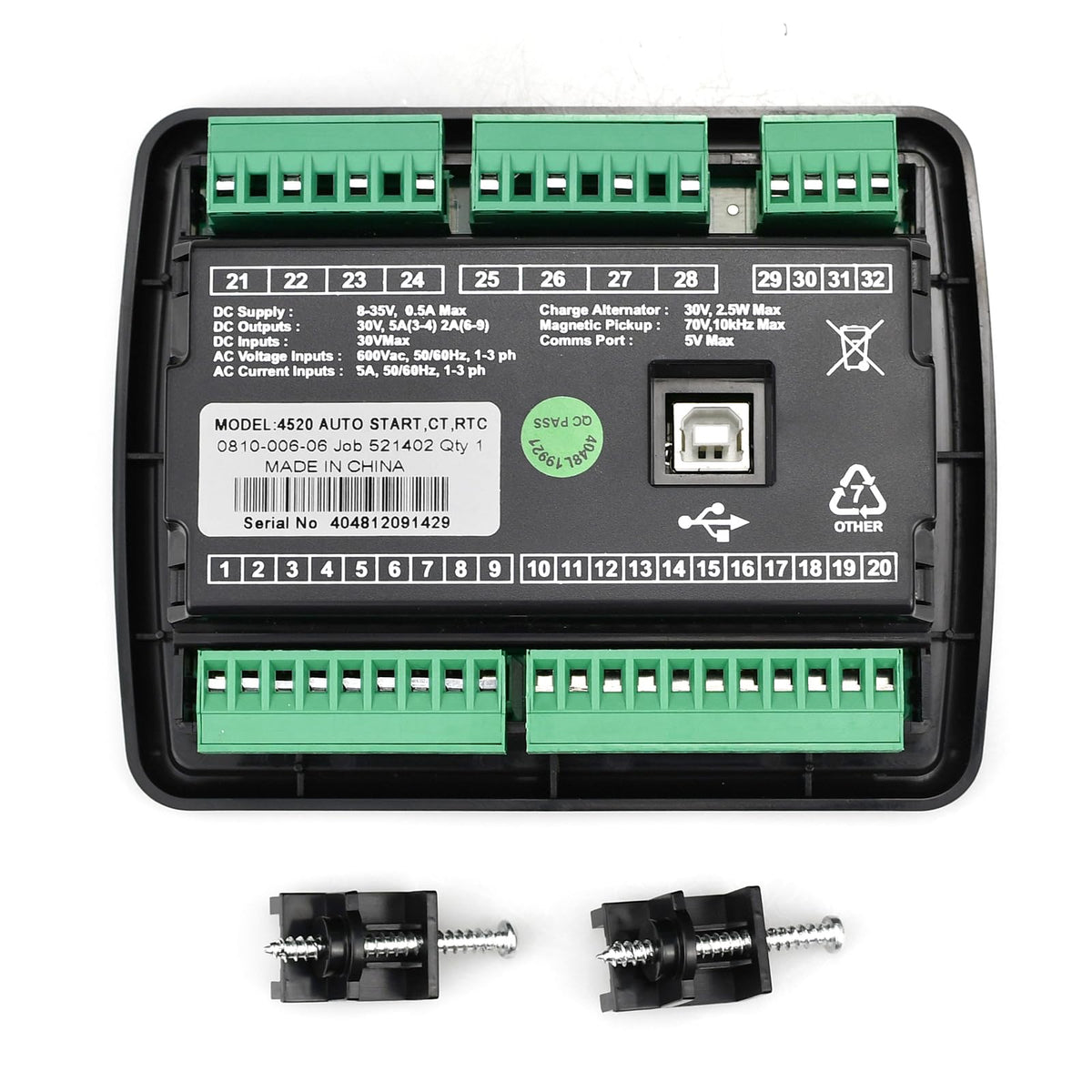VehiclePro DSE4520 Auto Mains Failure Control Module Self‑Starting LCD Controller,AMF Control Module Automatic Transfer Switch with LCD Display for Electronic Engine Generator Set Applications