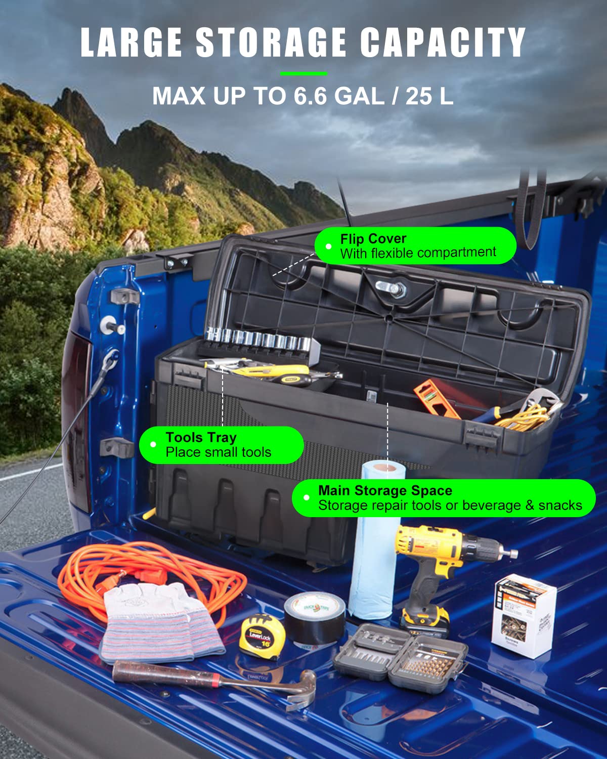 SCITOO Truck Bed Tool Box for Dodge Ram 1500 2019-2021 Left Driver Side,Multi-Compartment Dividers Organized Storage,Heavy Duty & No-Drill Installation
