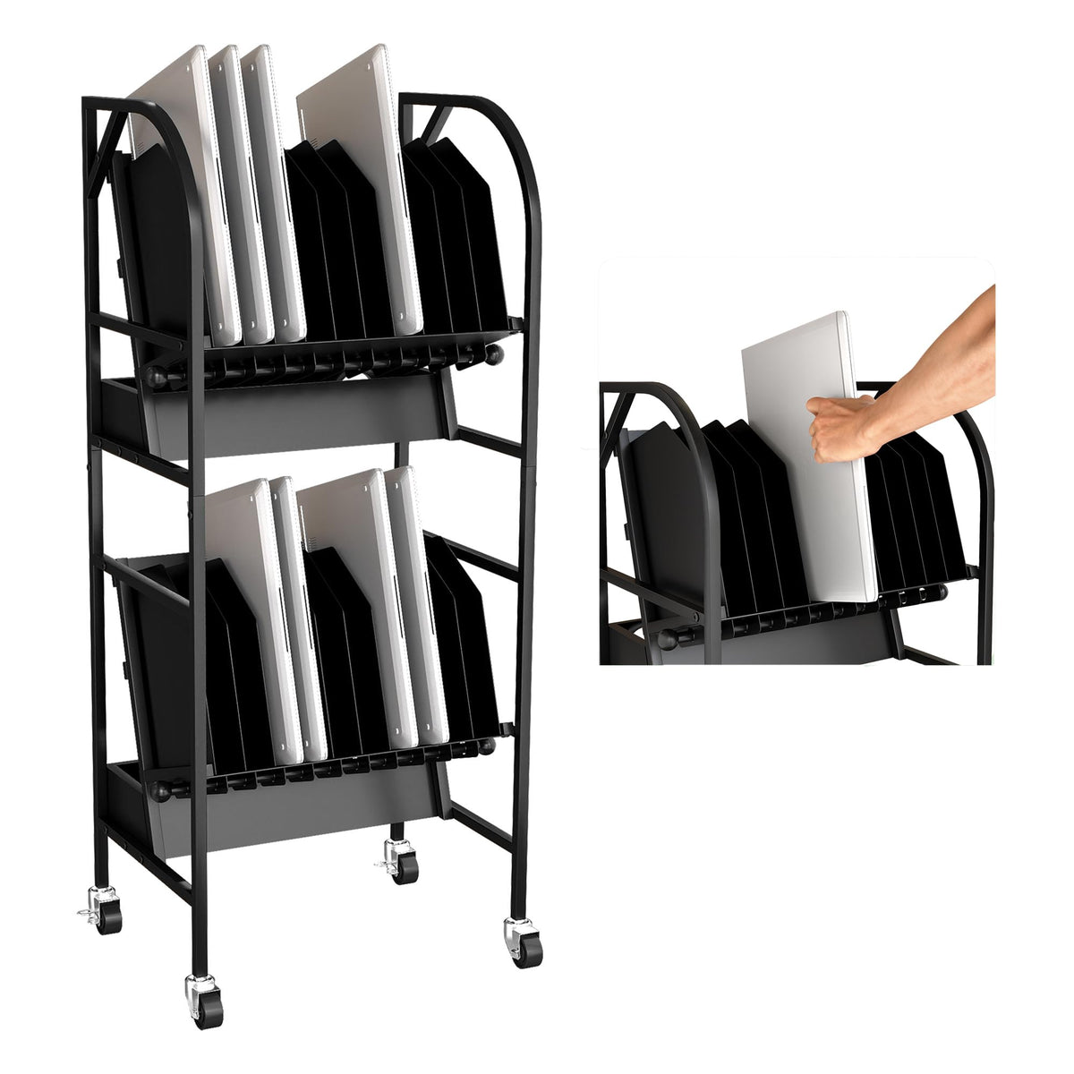AIWFL 20 Device Laptop Charging Cart, 2 Tier Mobile Open Charging Cart Station Rack for Laptops Computers, Tablets and Chromebooks, Office and Classroom Chromebook Charging Carts Laptop Storage Carts