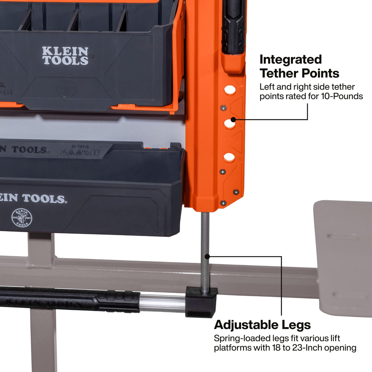 KLEIN TOOLS BC600WA LiftPro 20-Inch Wall Mount System, Heavy-Duty Modular Tool Organization with Four Interior Rails, 25-Pound Capacity Per Rail, For Man Lift and Scissor Lift