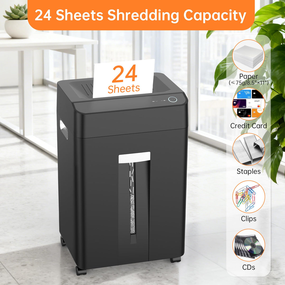 Locksworth 24-Sheet Cross Cut Paper Shredder, 9 Gallon Heavy Duty Commercial Shredder for Home Office, P-5 High Security Shredders for Paper/CD/Credit Card/Staple/Clip, 40-Min Continuous Running Time
