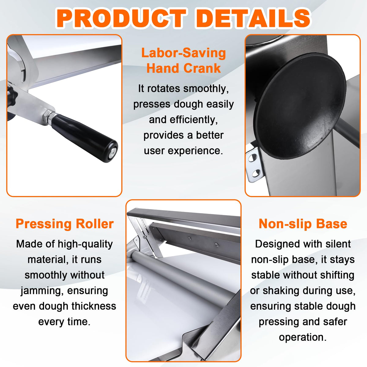 15.5" Folding Dough Sheeter, Manual Dough Roller Machine, Stainless Steel Adjustable Thickness 2-25mm, Countertop Dough Sheeter for Home and Commercial Use