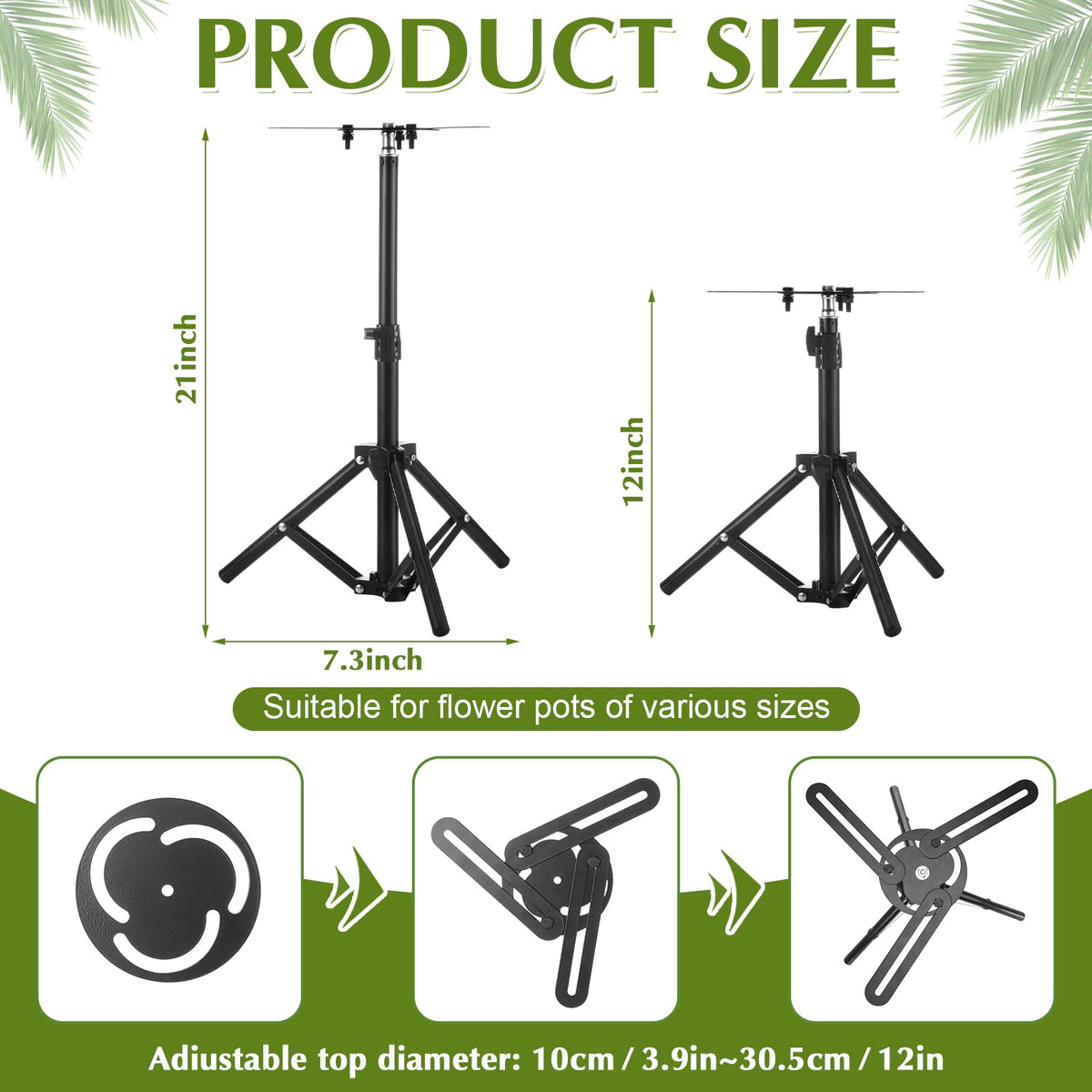 Otoolling 2 Pcs Adjustable Planter Risers for Inside Pots Metal Plant Inserts Fillers for Large Flower Pots Tall Tapered Planter Lift Stand for Indoor Outdoor Tall Containers (12-21" Rise, 4-12" Top)