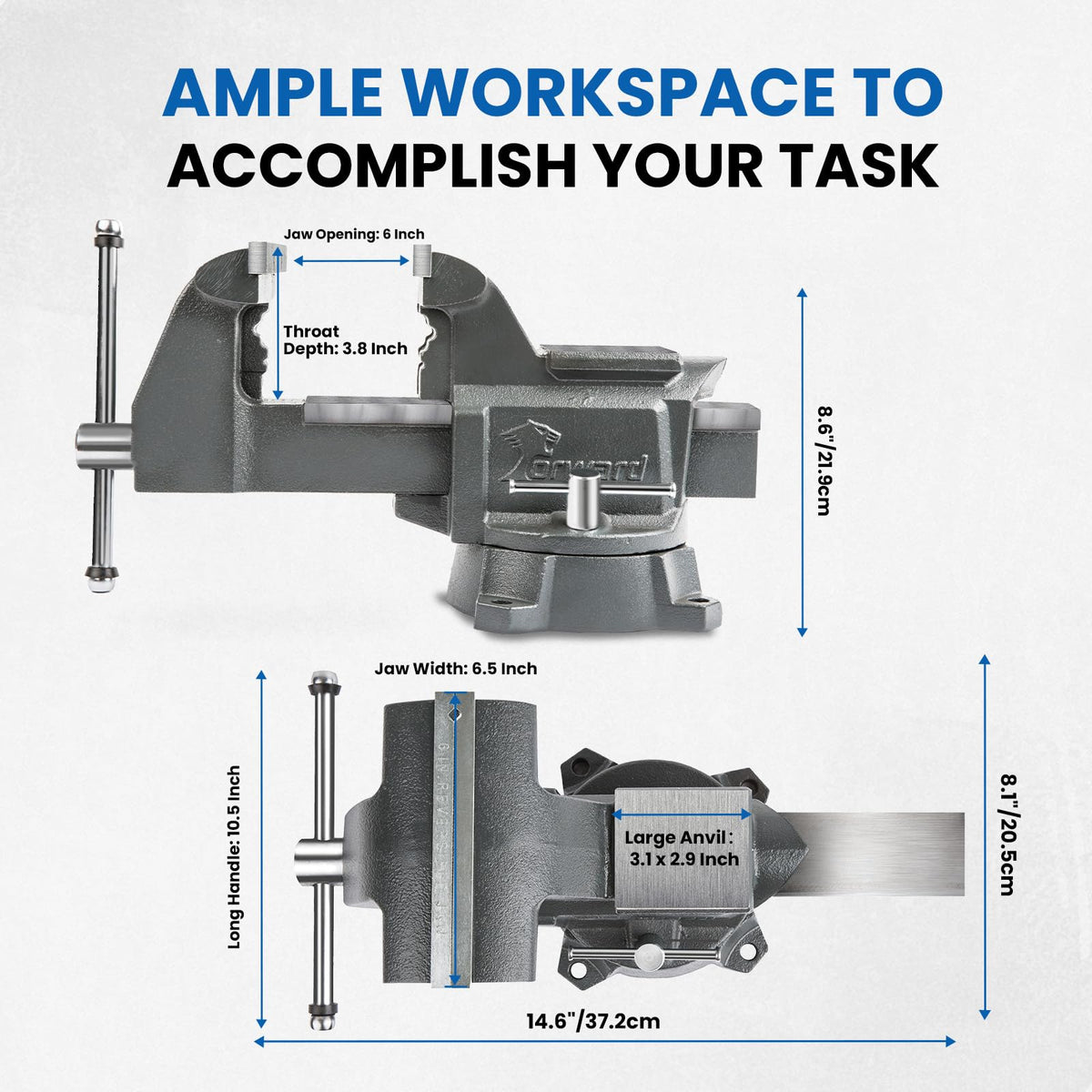 Forward CR60A 6.5 Inch Bench Vise Heavy Duty Vice with Anvil and 210 Degrees Swivel Base (6 1/2")