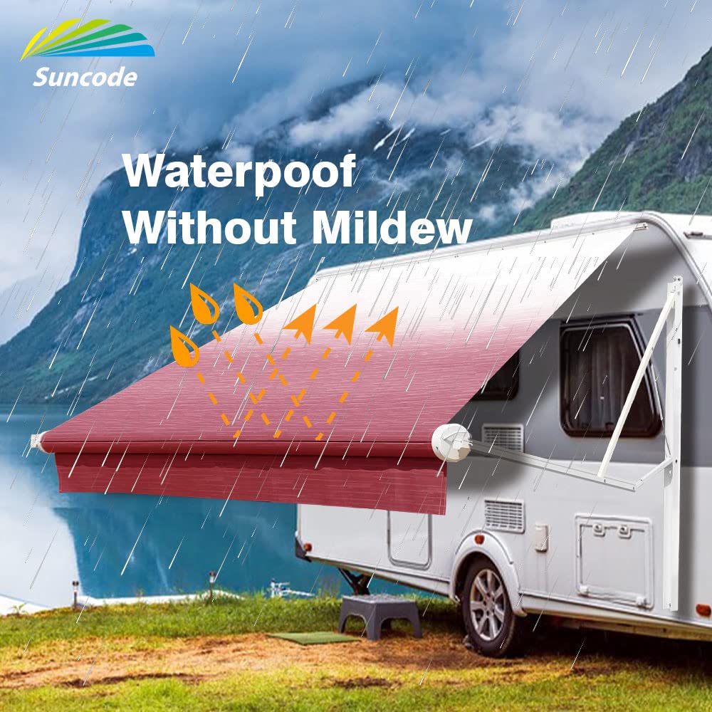 Suncode Premium RV Awning Fabric Replacement, Heavy-Duty Waterproof Vinyl Canopy, Universal Fit for Camper Trailer Motorhome, 12'(Fabric 11'2") Burgundy Fade