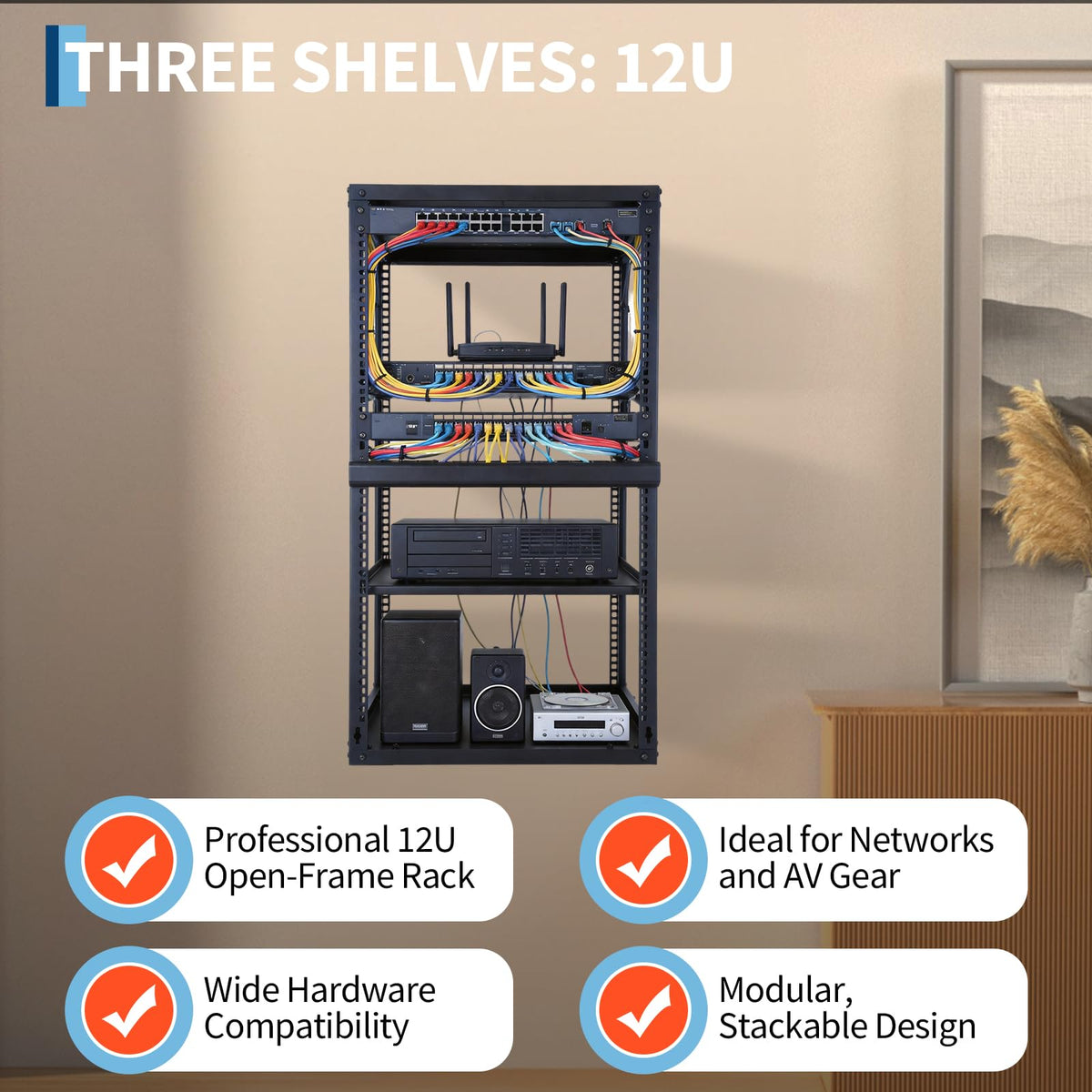 Garvee 20U Network Rack with Casters - Heavy Duty Open Frame Network/Server Rack for IT & AV Gear, Floor Standing or Wall Mounted IT Equipment Cabinet, with 2 PCS 1U Rack Shelves & Mounting