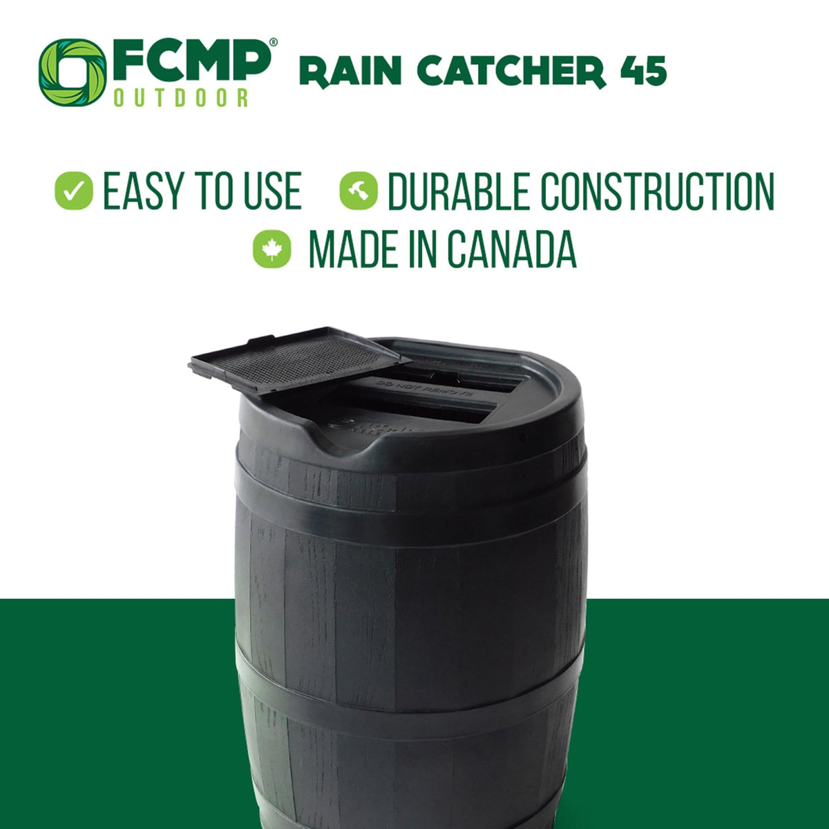 FCMP Outdoor 45 Gallon Heavy Duty Rain Water Catcher Barrel Container with Hose and Debris Screen for Outdoor Plants, Garden, and Landscapes (RC45-BLK) Black