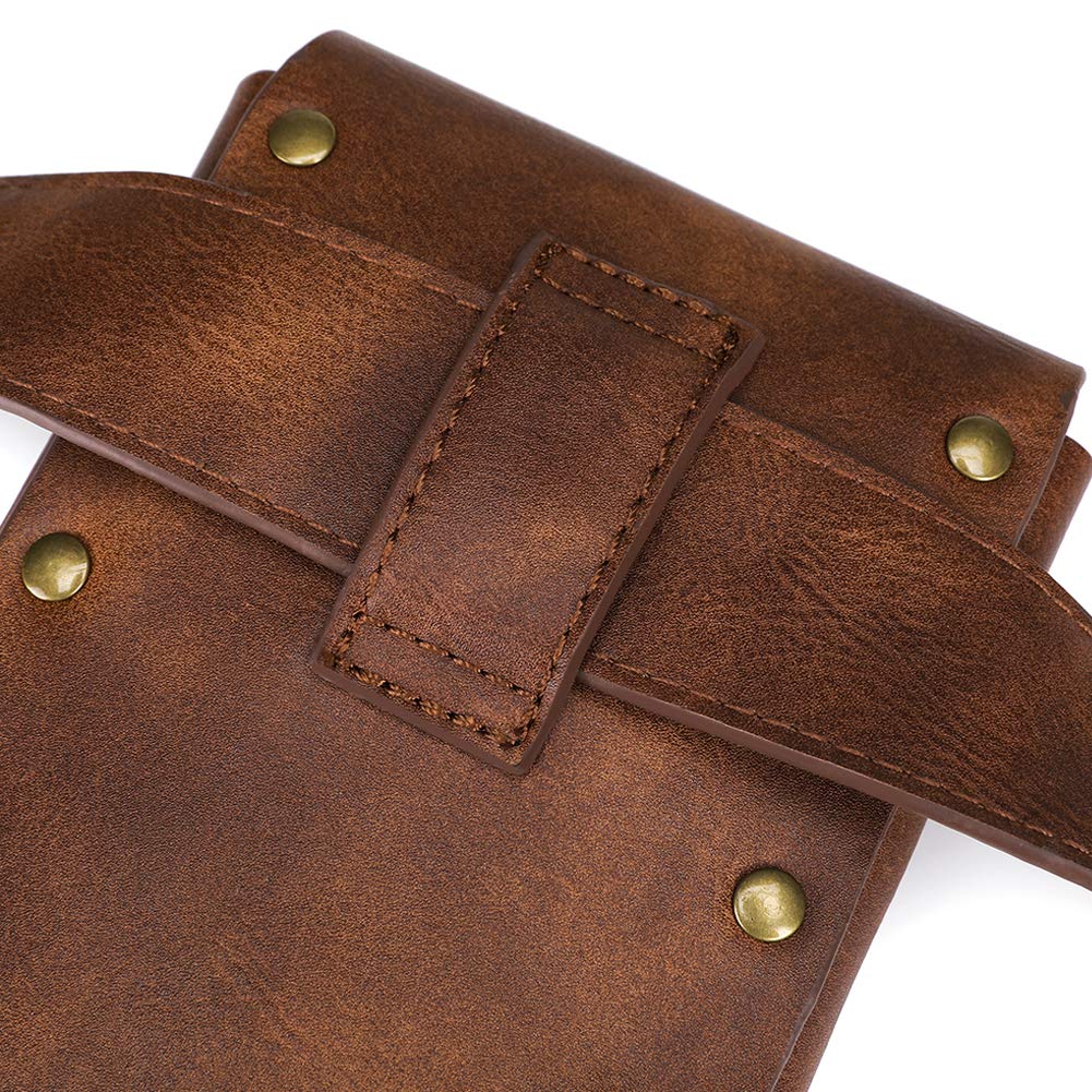 Belt Pouch Waist Bag Fanny Pack Medieval Vintage Leather Pouch Cellphone Holder Holster Carry Belt Purse Pocket Casual Hiking Festival Renaissance Faire Costume Props Travel Wallet (Brown)