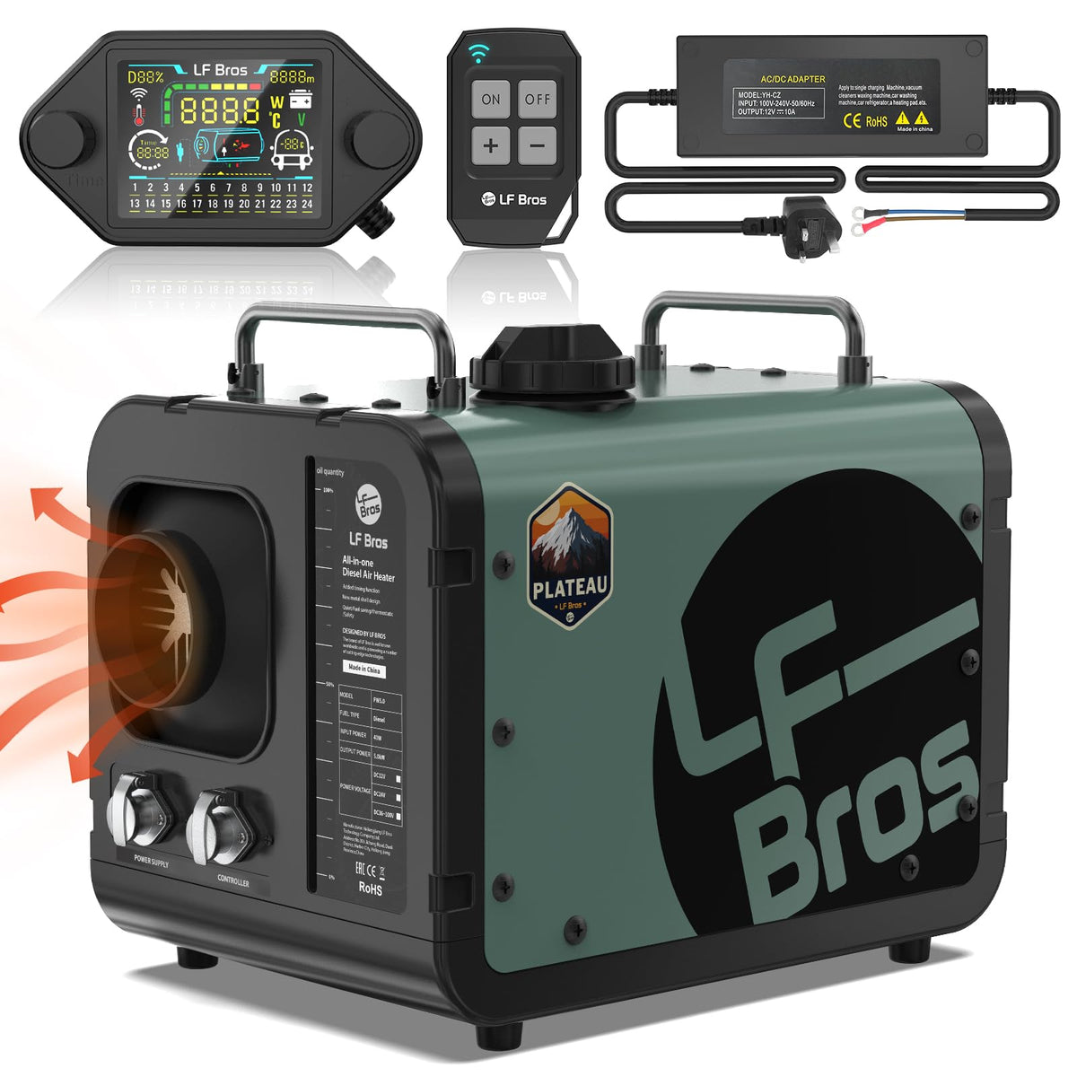LF Bros 110V/12V 5KW All-in-1 Diesel Heater, 5L Air Diesel Parking Space Heater with Plateau Mode, Come with Remote, T4 LCD Controller and Timer, Suitable for Home Shop Garage Camper