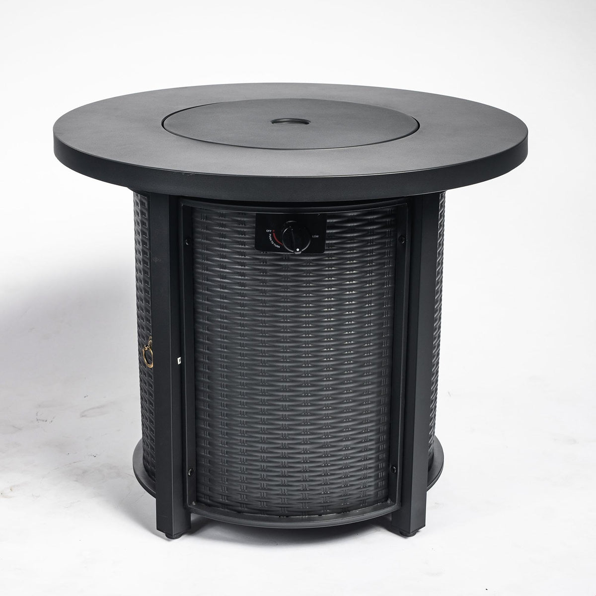 GDFStudio 30" Round Propane Fire Pit Table, 50000 BTU Outdoor Gas Heater with Steel Top & Wicker Base, for Patio, Deck, Garden, Black