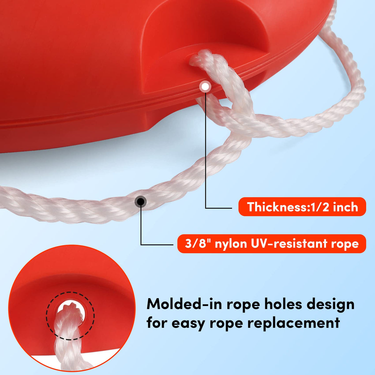 BALAVA Life Ring,28" Boat Throw Rings with Reflective Tape & Grab Lines,Orange Life Ring Buoy for Boats,Include Water Floating Life Saving Rope(1 Pack)