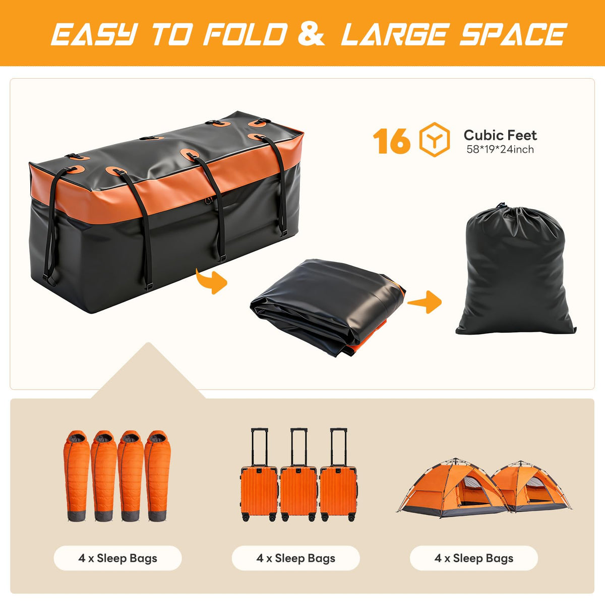 KMFurnila Folding Hitch Mount Cargo Carrier, 60.1" x 20" x 6" Steel Rack with 500 lbs Capacity, Includes Waterproof Bag, Combination Lock, Cargo Net, Straps and Hitch Stabilizer