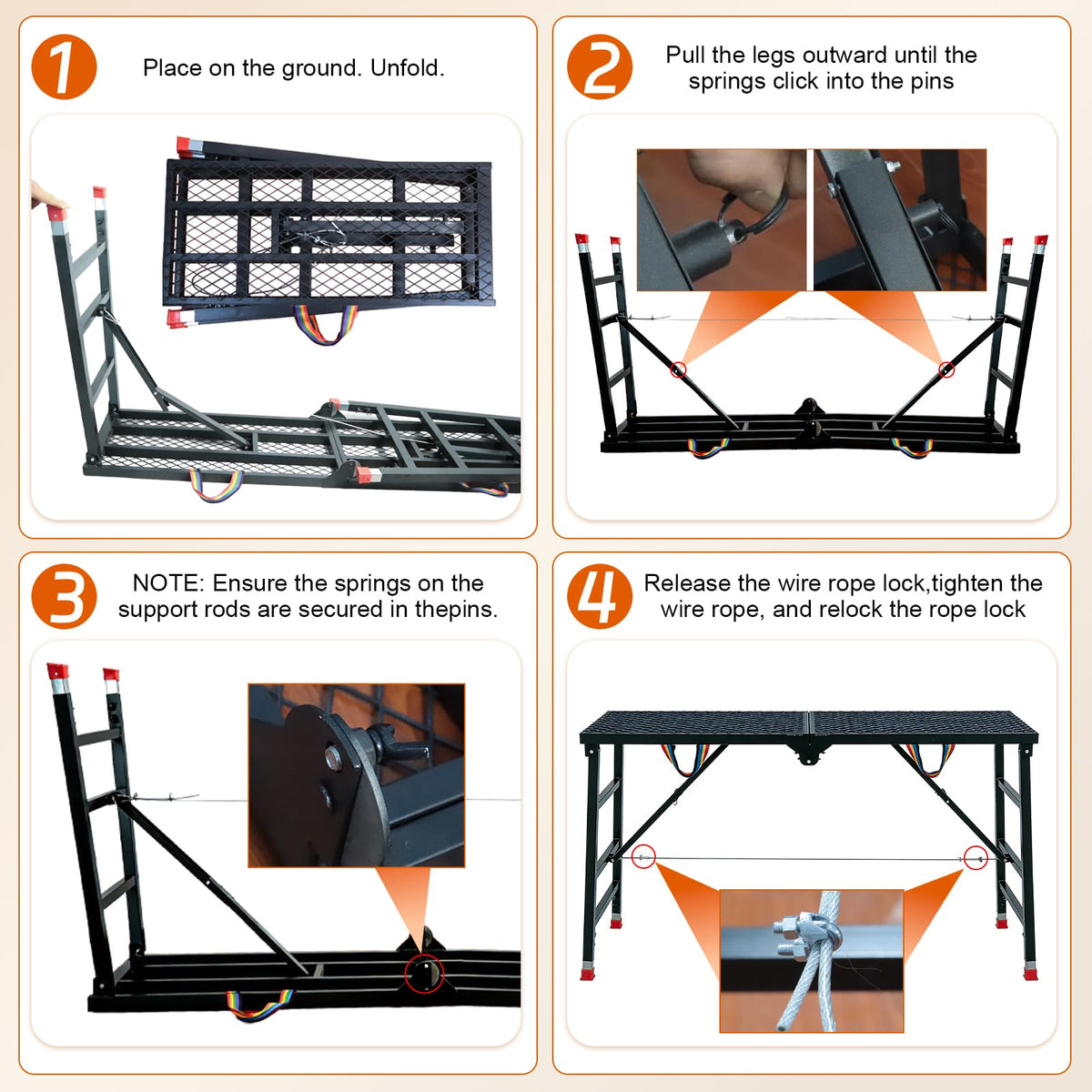 Foldable Scaffolding Platform, Height Adjustment 70.9x15.7x35.4-57 in Portable Welded Steel Work Platform, 770 lbs Capacity, Industrial Step Ladders Ideal for Home Improvement, Wiring and Painting