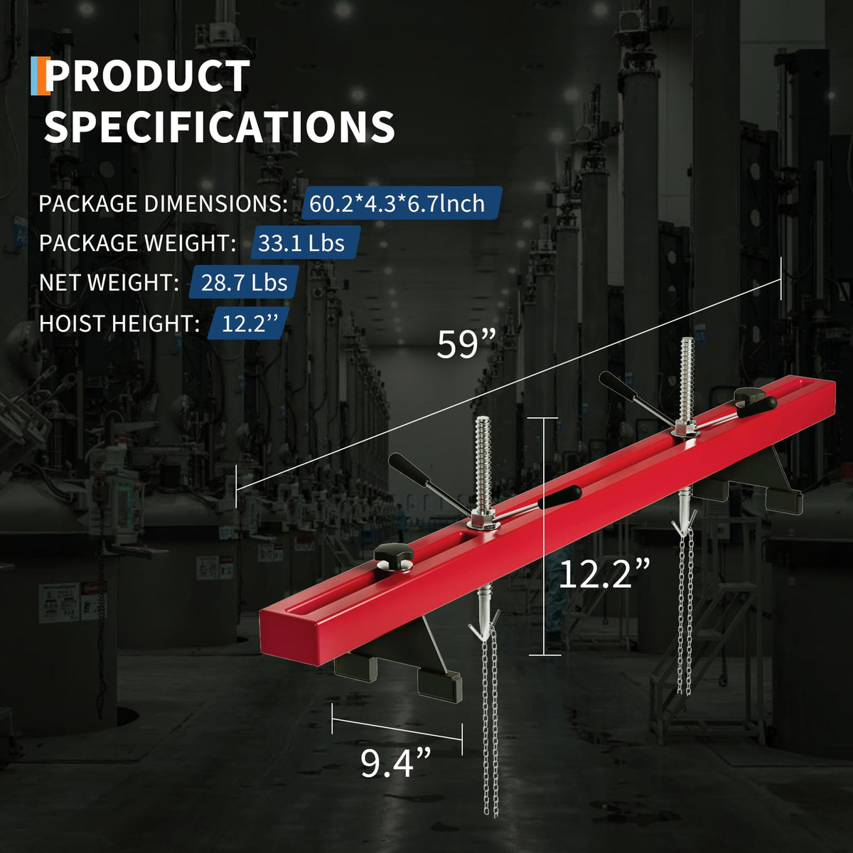 2 Ton Folding Hydraulic Engine Hoist with 59 in Load Leveler 4400 LBS Capacity Heavy Duty Cherry Picker 6 Swivel Wheels,Engine Support Bar 1100 LBS Capacity for Garage Workshop Warehouse Red