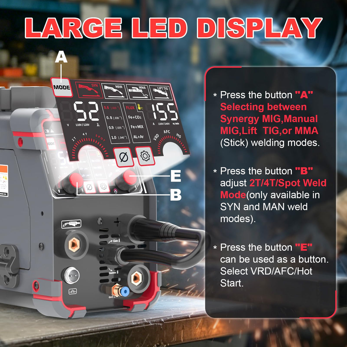 AWT Aluminum 155A MIG Welder,5 in 1 Gas MAG/Aluminum MIG/Gasless Flux Core MIG/Stick/Lift TIG Aluminum MIG Welding Machine,110/220V Welding Machine with Multiprocess Wire Feed