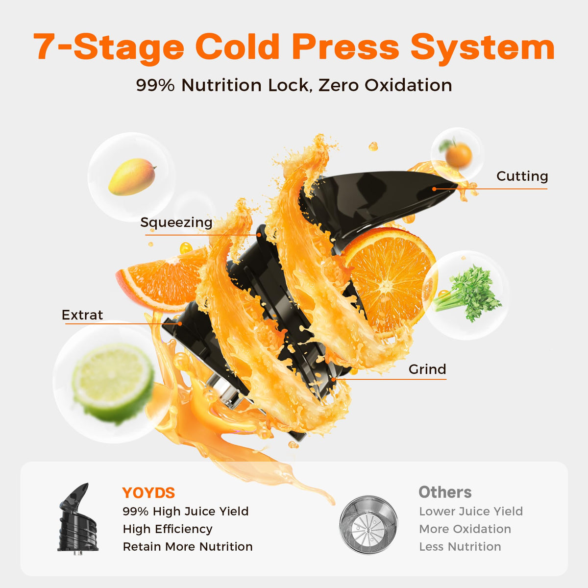 Cold Press Juicer with 5.5" Wide Feed Chute, Slow Masticating Juicer Machine for Whole Fruits & Vegetables, High Juice Yield, Gray