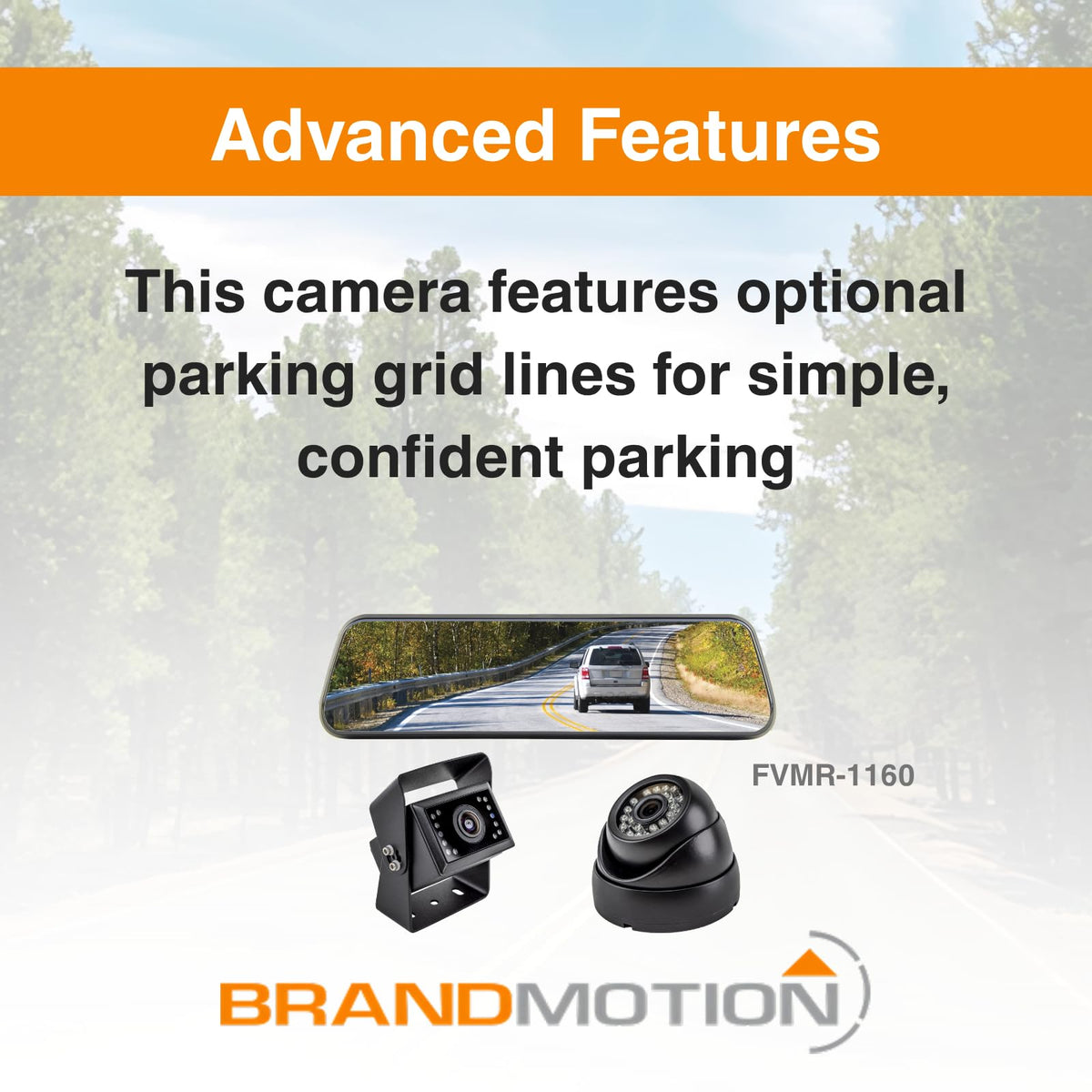 Brandmotion FVMR-1160 Universal Digital Rearview Mirror and Cargo Vision Camera System | Waterproof & Shockproof Case | Parking Grid Lines Available | Rear View Camera with Night Vision