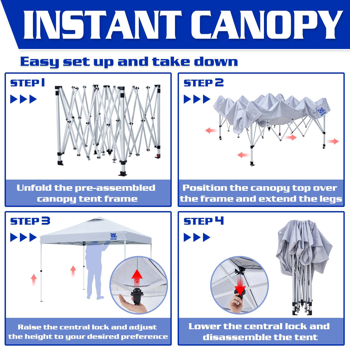 FANPAT 10x10 Pop Up Canopy Tent,300D Silver-Coating Top,1-Person Setup Commercial Heavy Dury Tent Instant Portable Shelter and Carry Bag, Bonus 8 Stakes and 4 Canopy Weights(Black)