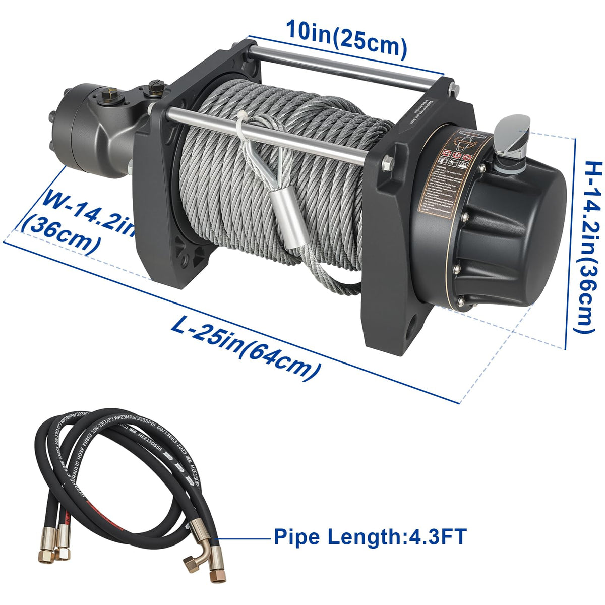 Hydraulic Winch - 1/2" x 78' Steel Cable, BMR100 Hydraulic Motor, 36:1 Gear Ratio - Suitable for Wreckers, Tow Trucks and Vehicle Recovery (78FT Steel Rope/20,000 LBS)