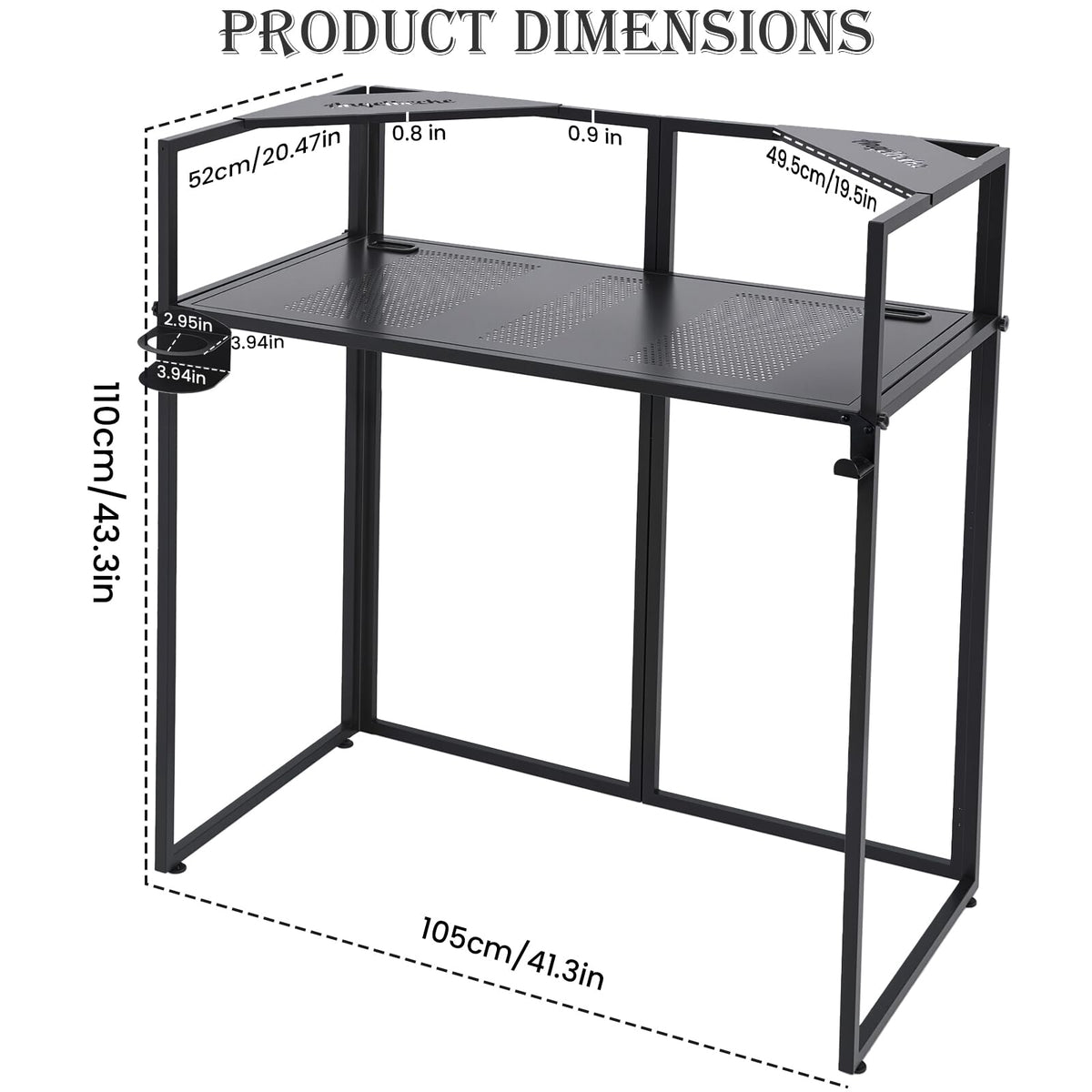 ANGELBECKE Portable DJ Booth Facade,DJ Table,Heavy-Duty DJ Table Stand Portable Booth,Iron Plate Surface DJ Facade Booth,with Carry Bag & Hook & Cup Holder (41.3"L x 20.4"W x 43.3"H)