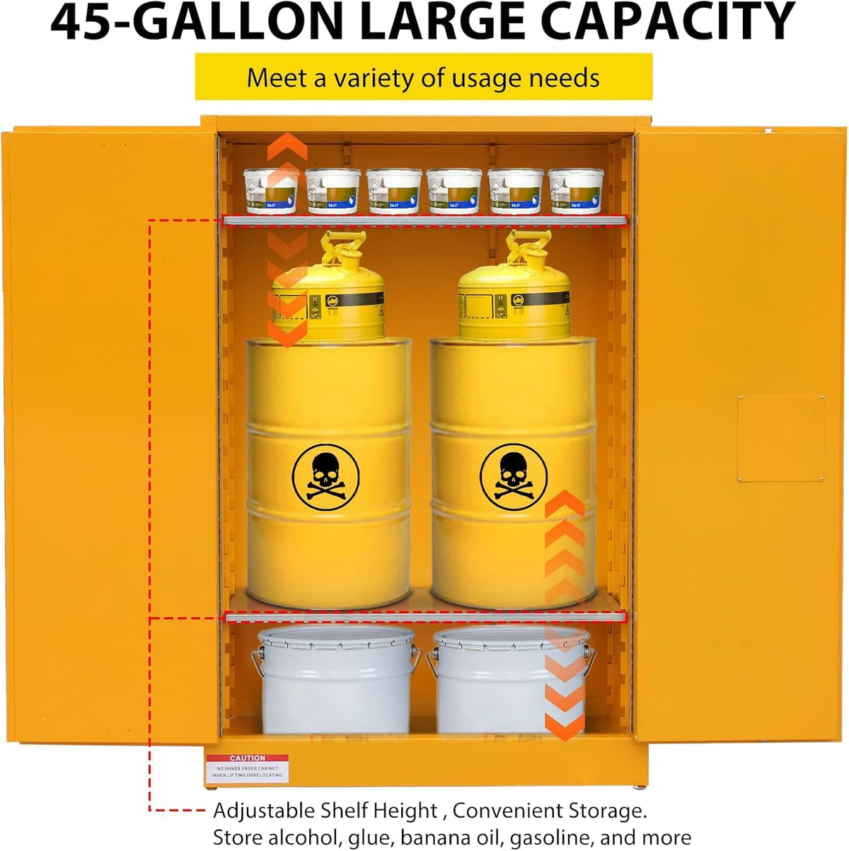 Flammable Storage Cabinet 43" x 18" x 65", 45 Gallon Galvanized Steel Flammable Liquid Storage Locker with 2 Adjustable Shelves & Manual-Close Doors, OSHA Compliant Industrial Hazardous Storage