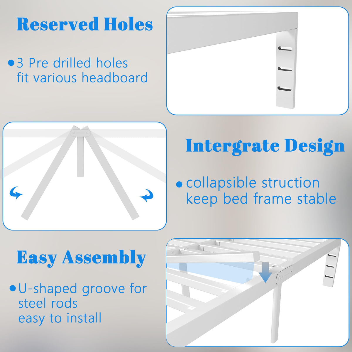 KOSOSO 10 Inch Full Size Bed Frame, White Bed Frame Full with Metal Gaskets, No Box Spring Needed, Rounded Corner Design, Heavy Duty Steel Platform Support,Reserved Holes, Noiseless, Storage Space