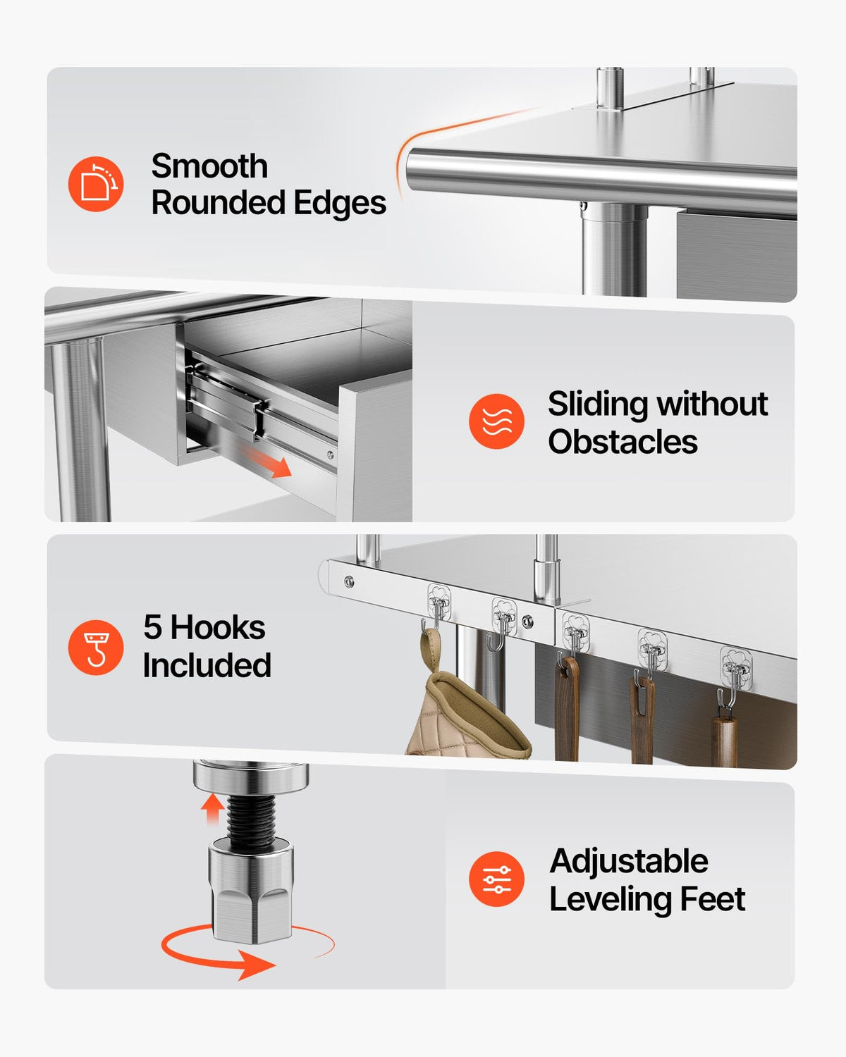VEVOR Stainless Steel Work Table, 24x72 Inch Food Prep Table with Overshelves and 3 Drawers, Commercial Kitchen Workstation with Adjustable Undershelf, Metal Utility Worktable, for Restaurant Garage